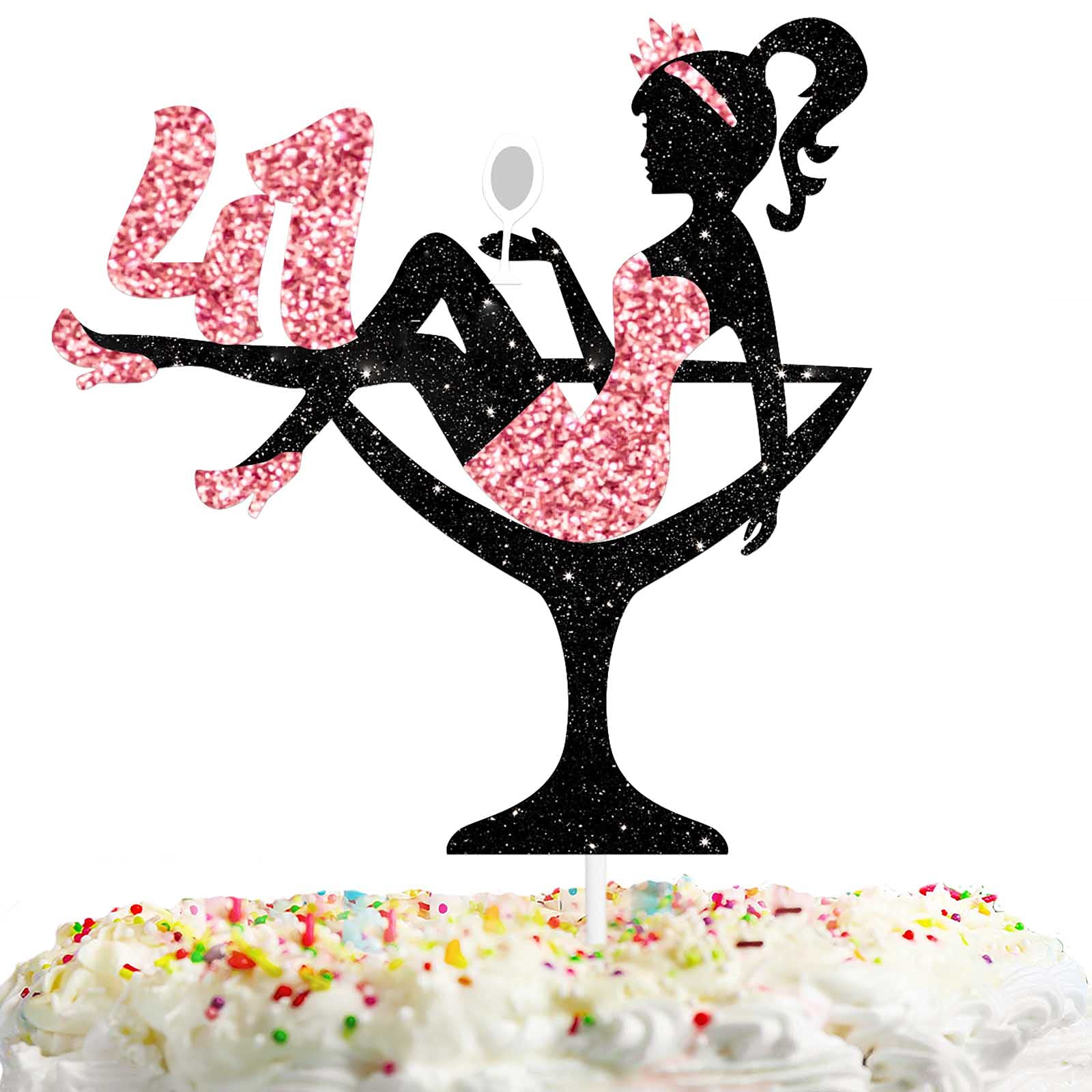 Sitting Girl Cake Topper Picks For Girl Lady 41St Birthday Makeup Spa Theme Party Decoration Supplies 41 Silhouette High Heeled