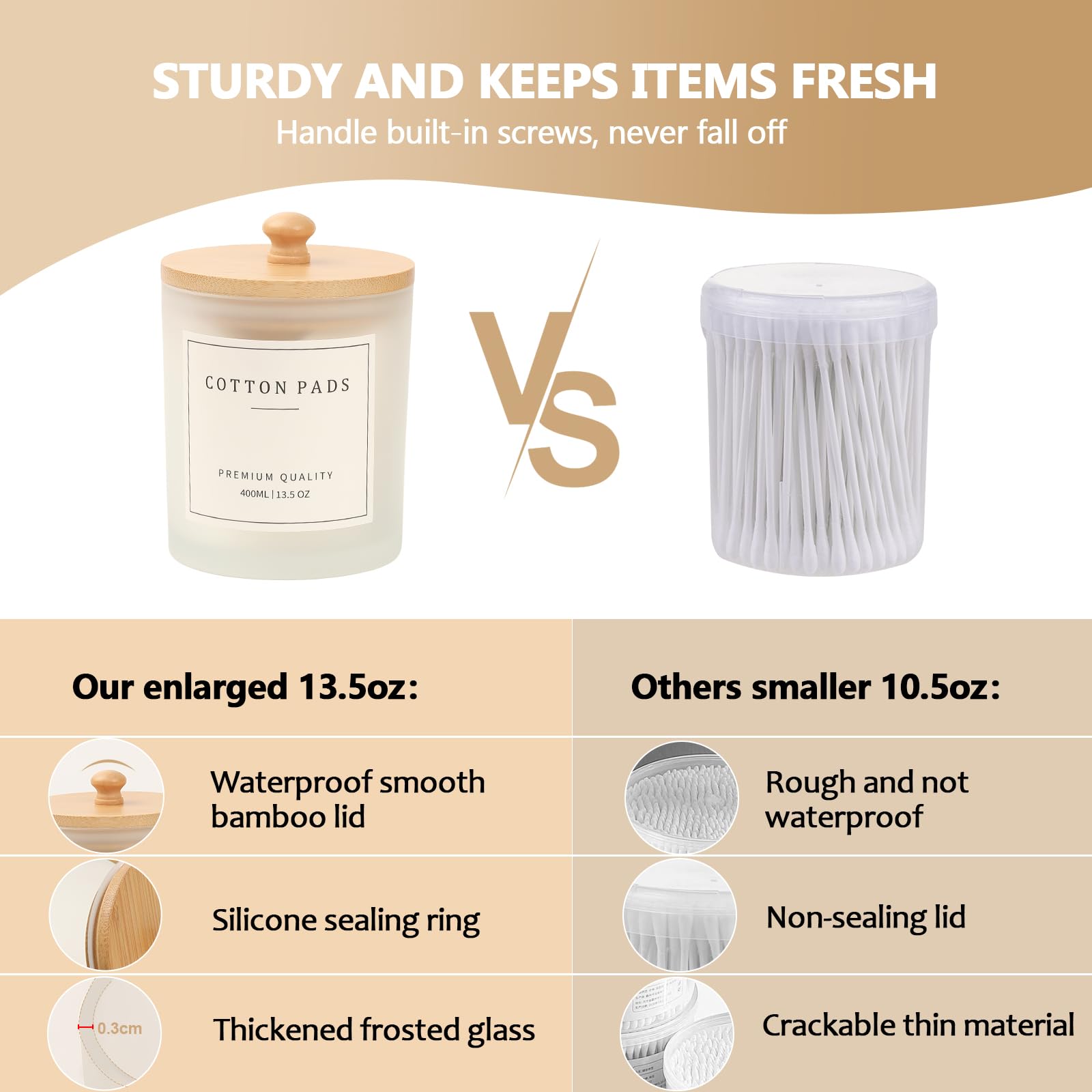 3 Pack Qtip Holder - Bathroom Organizers And Storage, Cotton Round Holder Cotton Swab Dispenser Cotton Ball Holder With Tray, Gl