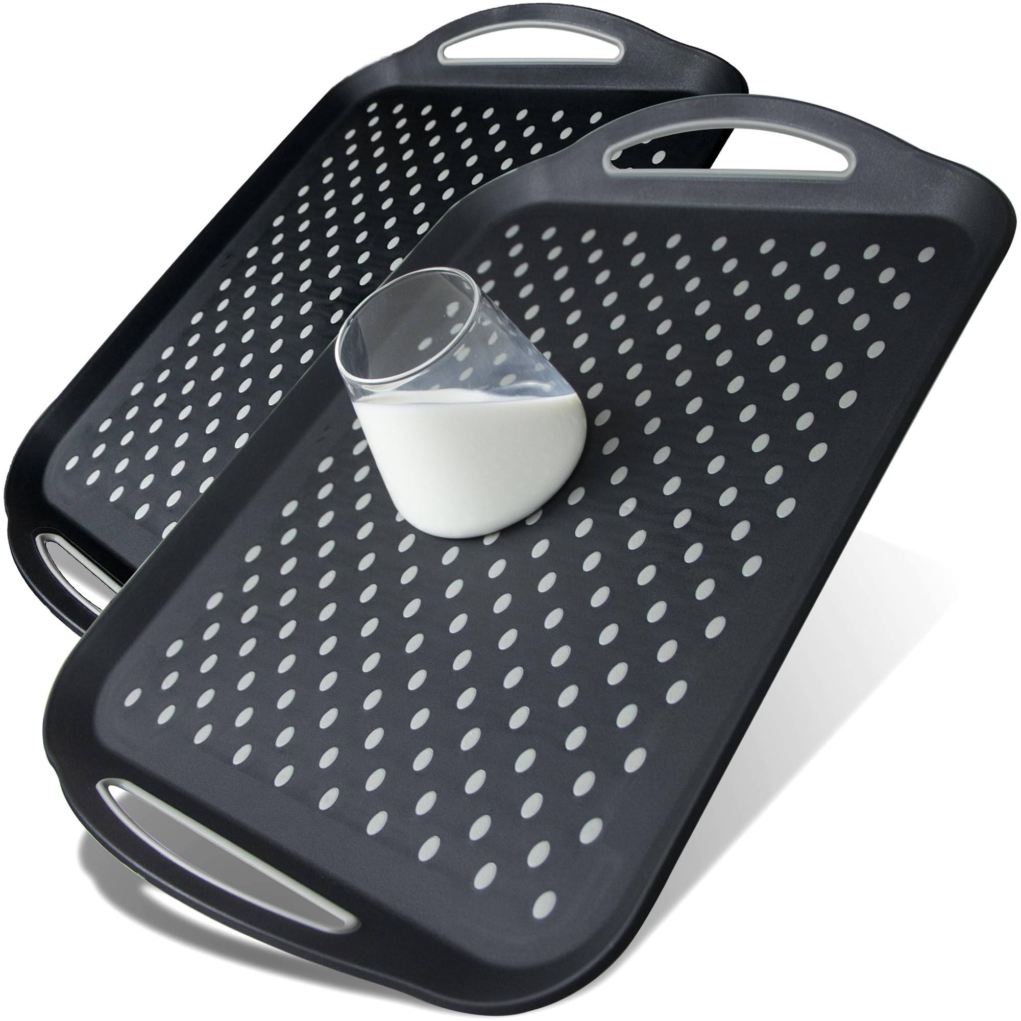 Large Nonslip Serving Tray With Handles, Silicone Grippy Dots Food Trays For Eating, Dishwasher Safe Lap Trays For Breakfast Din