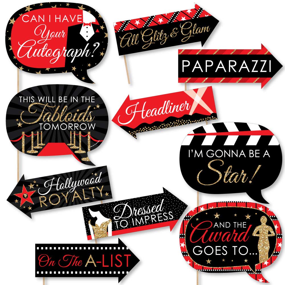 Big Dot Of Happiness Funny Red Carpet Hollywood - Movie Night Party Photo Booth Props Kit - Photobooth Props Funny - Props For P
