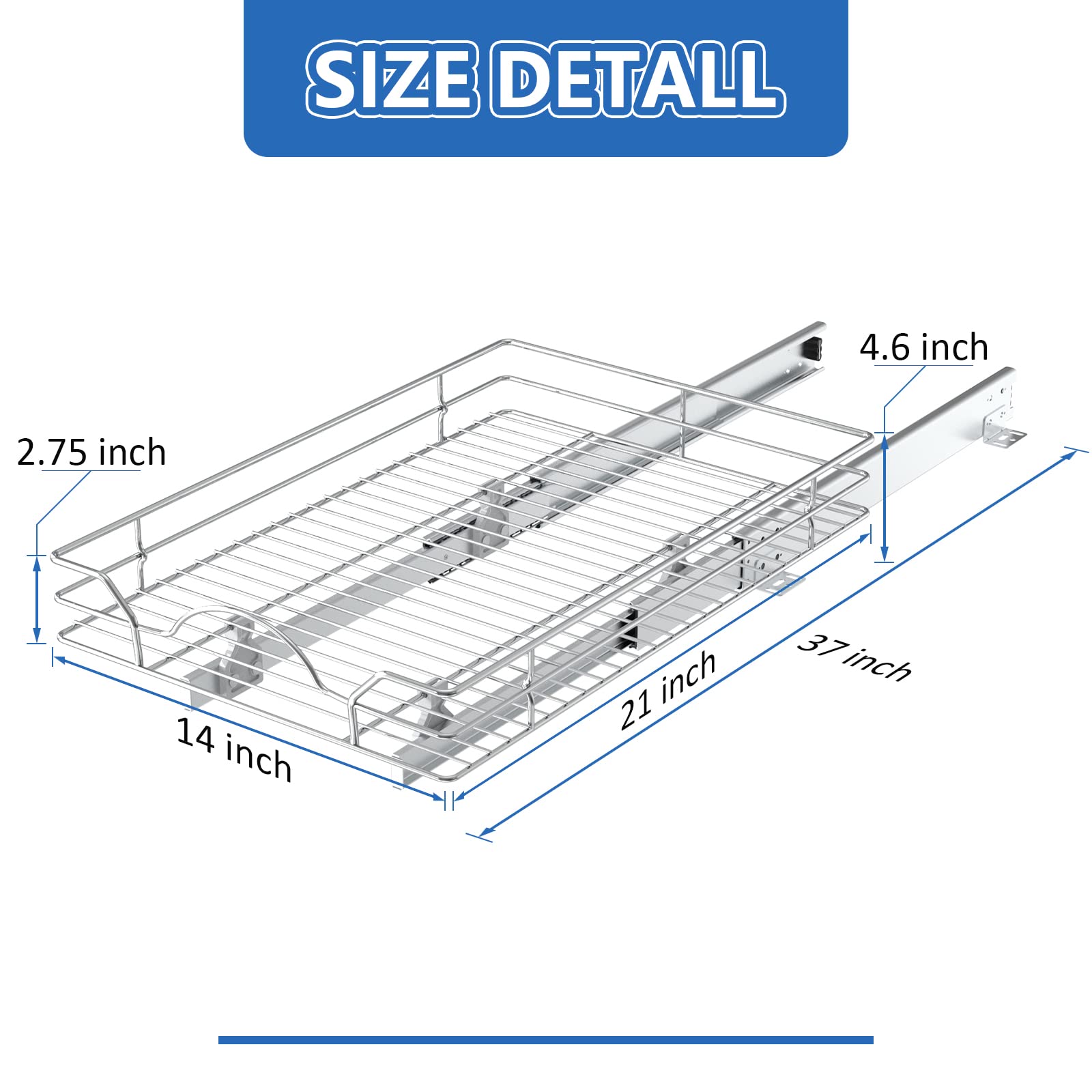 Roomtec Pull Out Cabinet Organizer 14'' W X 21'' D, For Cabinet Pull Out Shelves Cabinet Drawers Slide Out Kitchen Cabinet Organ