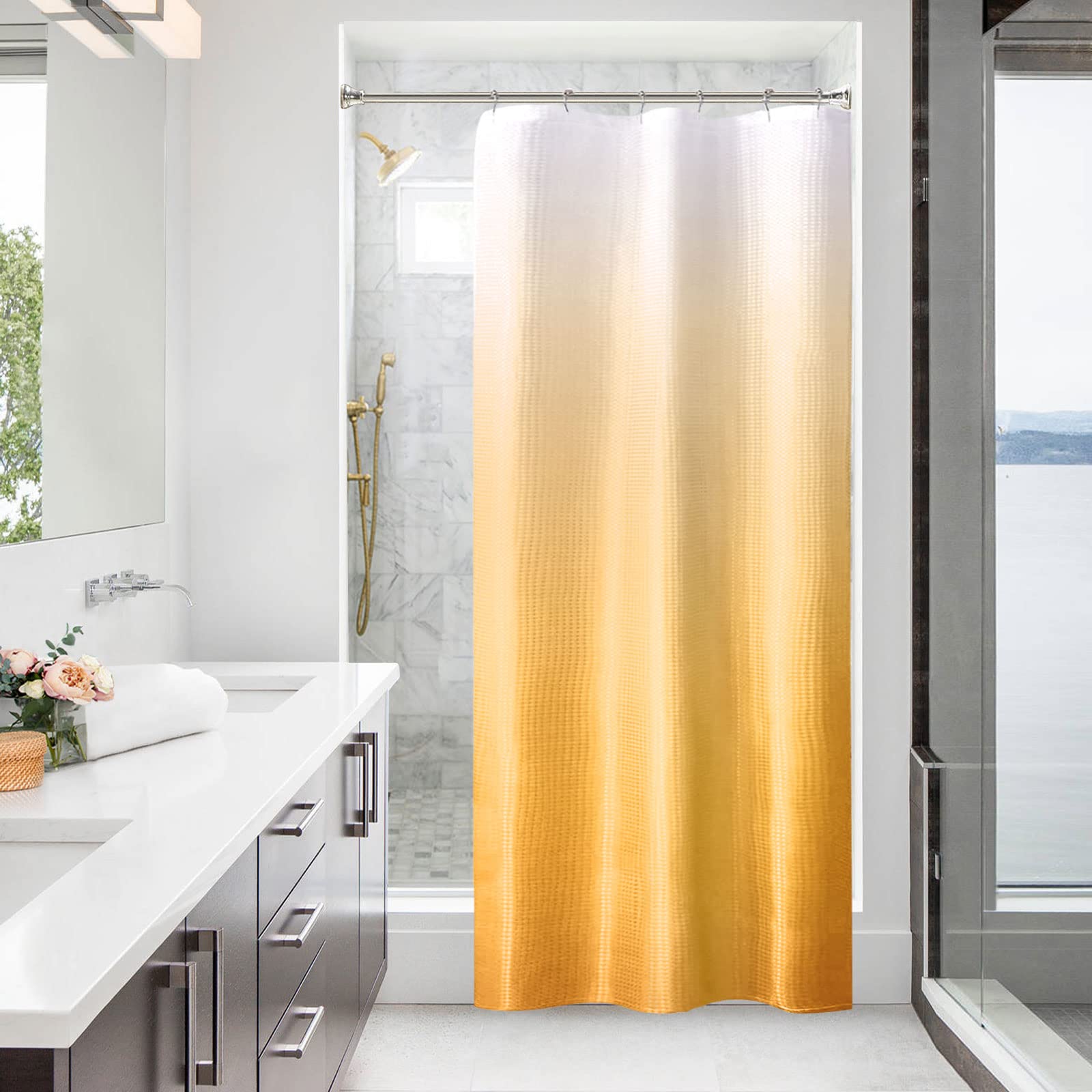 Bbiggood 36 X 72 Small Stall Shower Curtain, Gold Ombre Narrow Shower Curtain For Bathroom, 36 Inch Waffle Weave Fabric Shower C