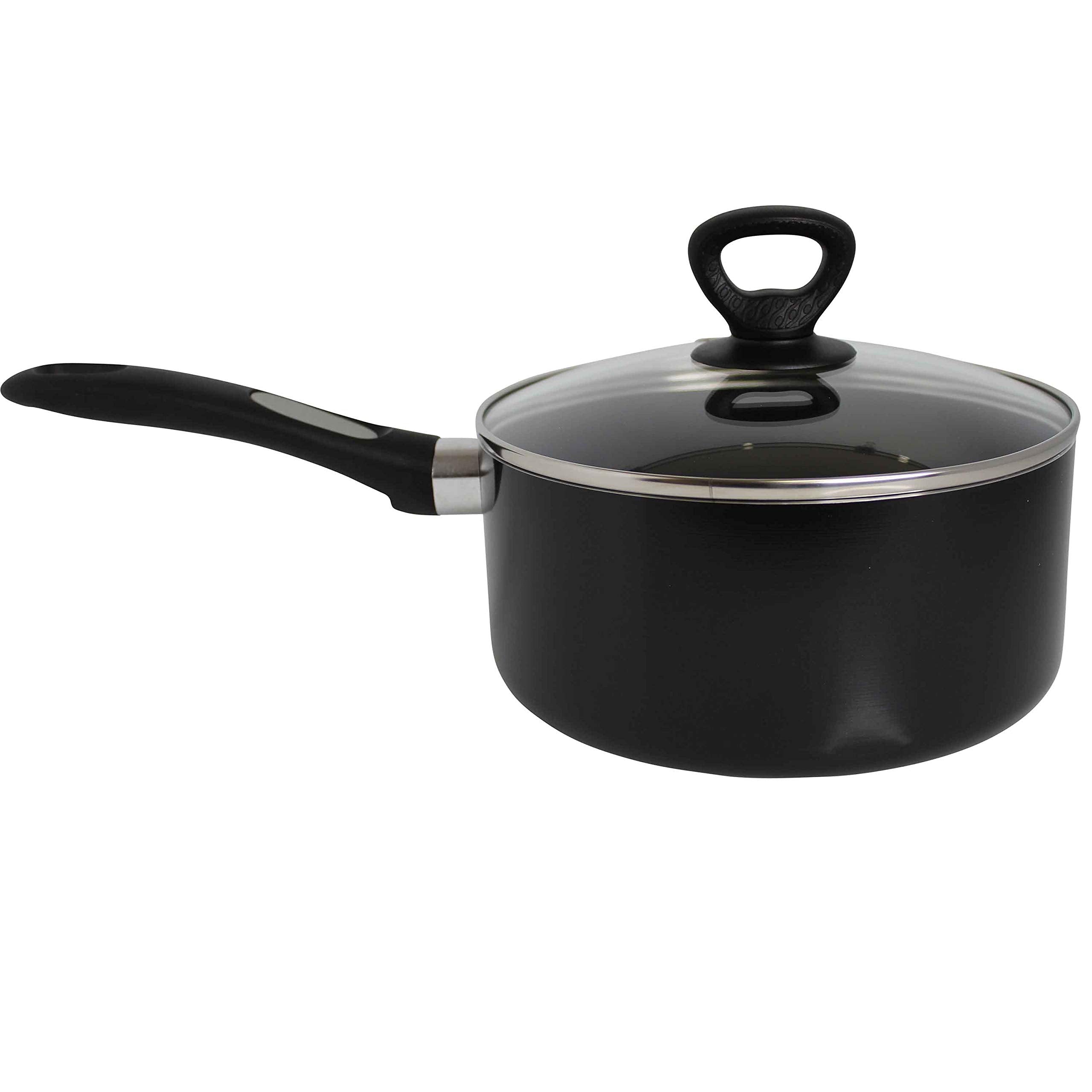 Mirro A7972484 Get A Grip Aluminum Nonstick 3-Quart Saucepan With Glass Lid Cover Cookware, Black