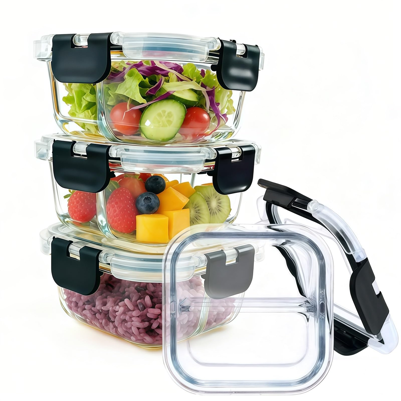 Nafhone Bariatric Meal Prep Containers, 8 oz Bariatric Portion Control Food Storage Containers with Two 4 oz Compartments (3 Pac