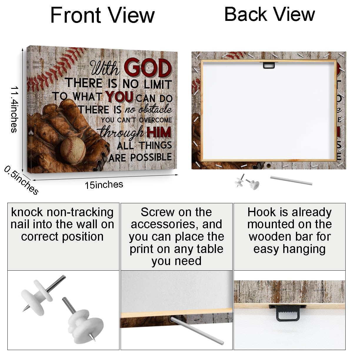 Baseball Gifts Stuff Religious Baseball Canvas Wall Art Wall Decor Inspirational Boys Men Room Rustic Framed Posters Art Prints