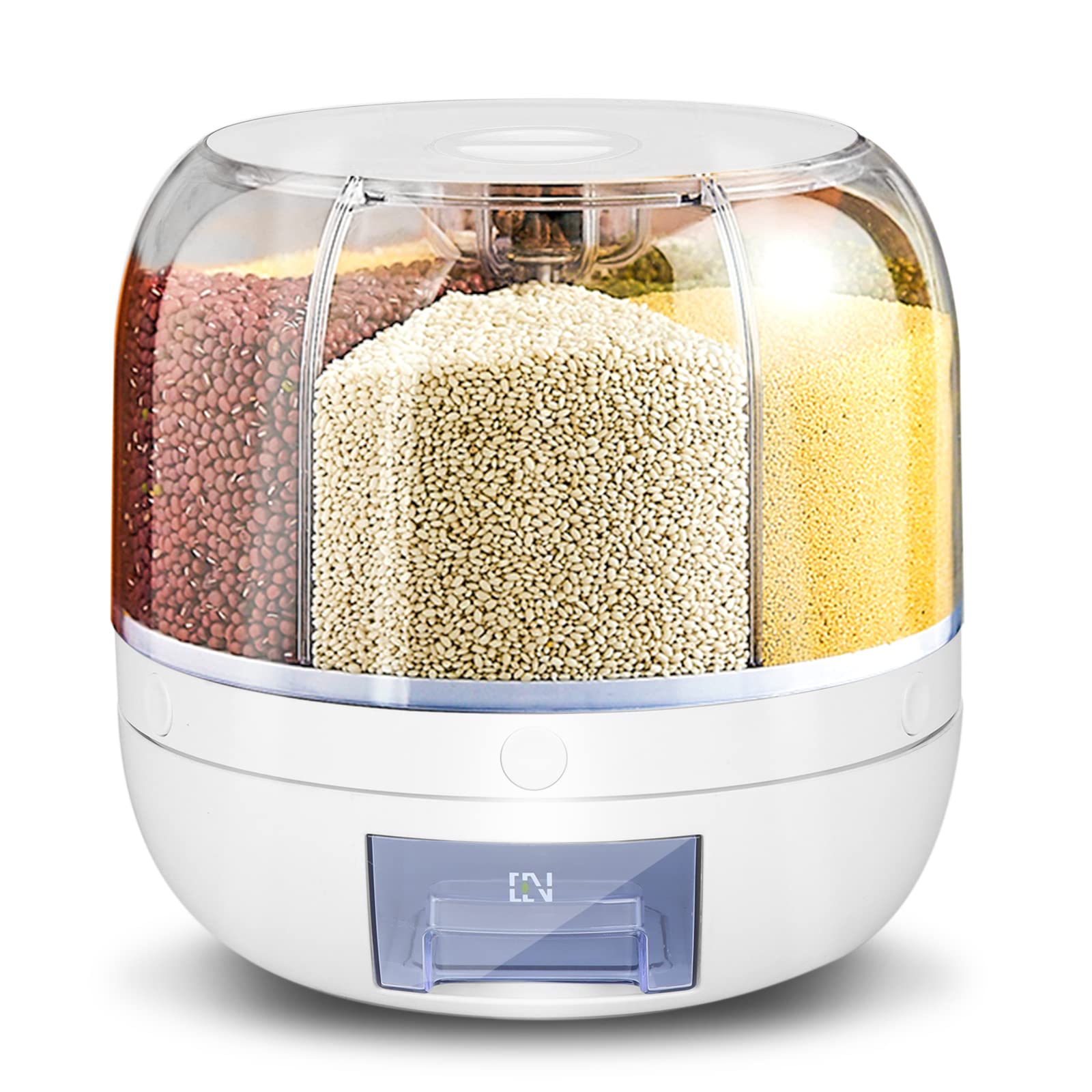 Vvviku 6-Grid Rice Dispenser, 12 Lbs Rotating Cereal Storage Container, Sealed Grain Container, Home Kitchen Storage Tank For Ce