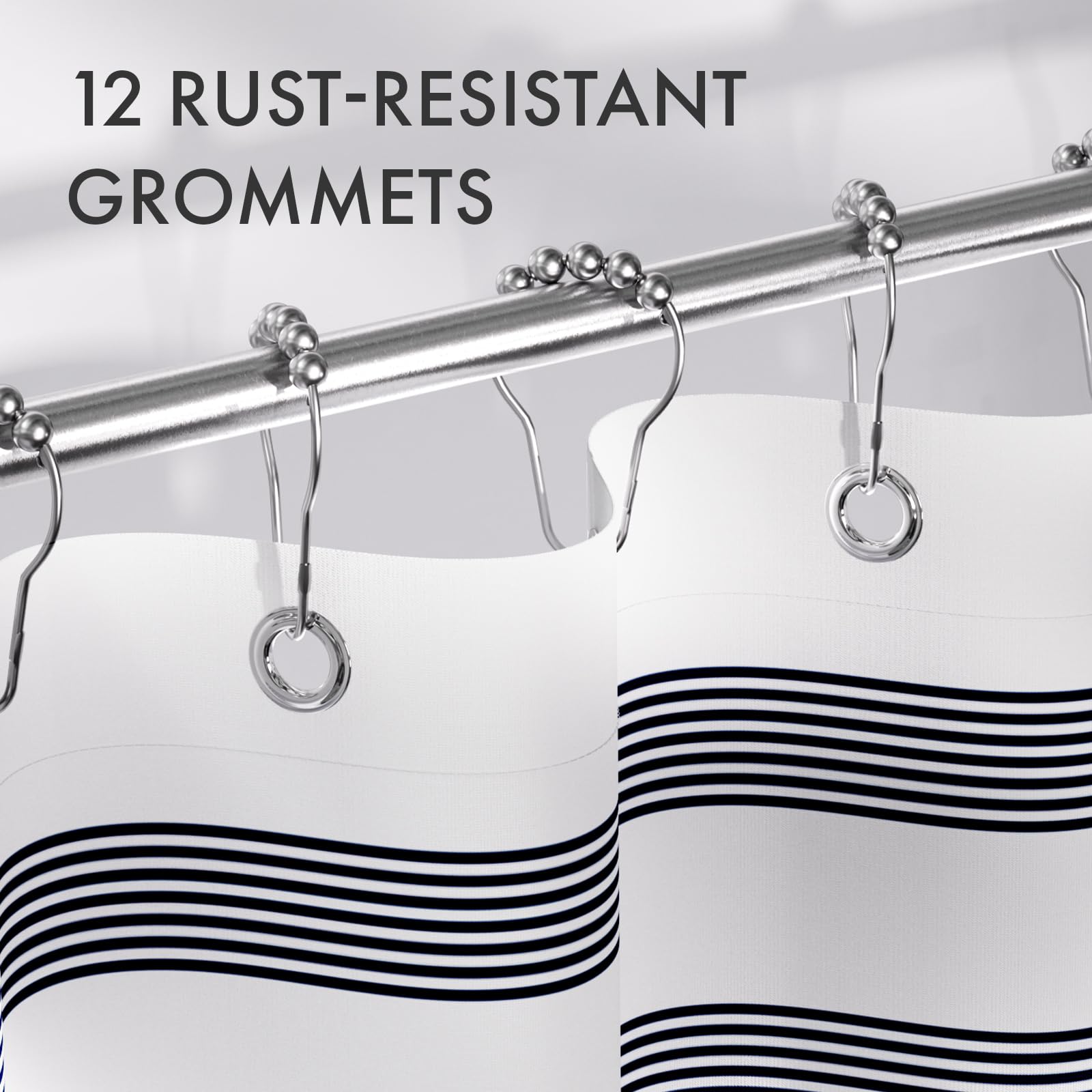 AmazerBath Shower Curtain Sets  Striped Blue Cloth Shower Curtain with 12 Shower Curtain Hooks  Rustic Fabric Blue and White Shower Curtain  Washable Farmhouse Bathroom Shower Curtain  72x72 Inches