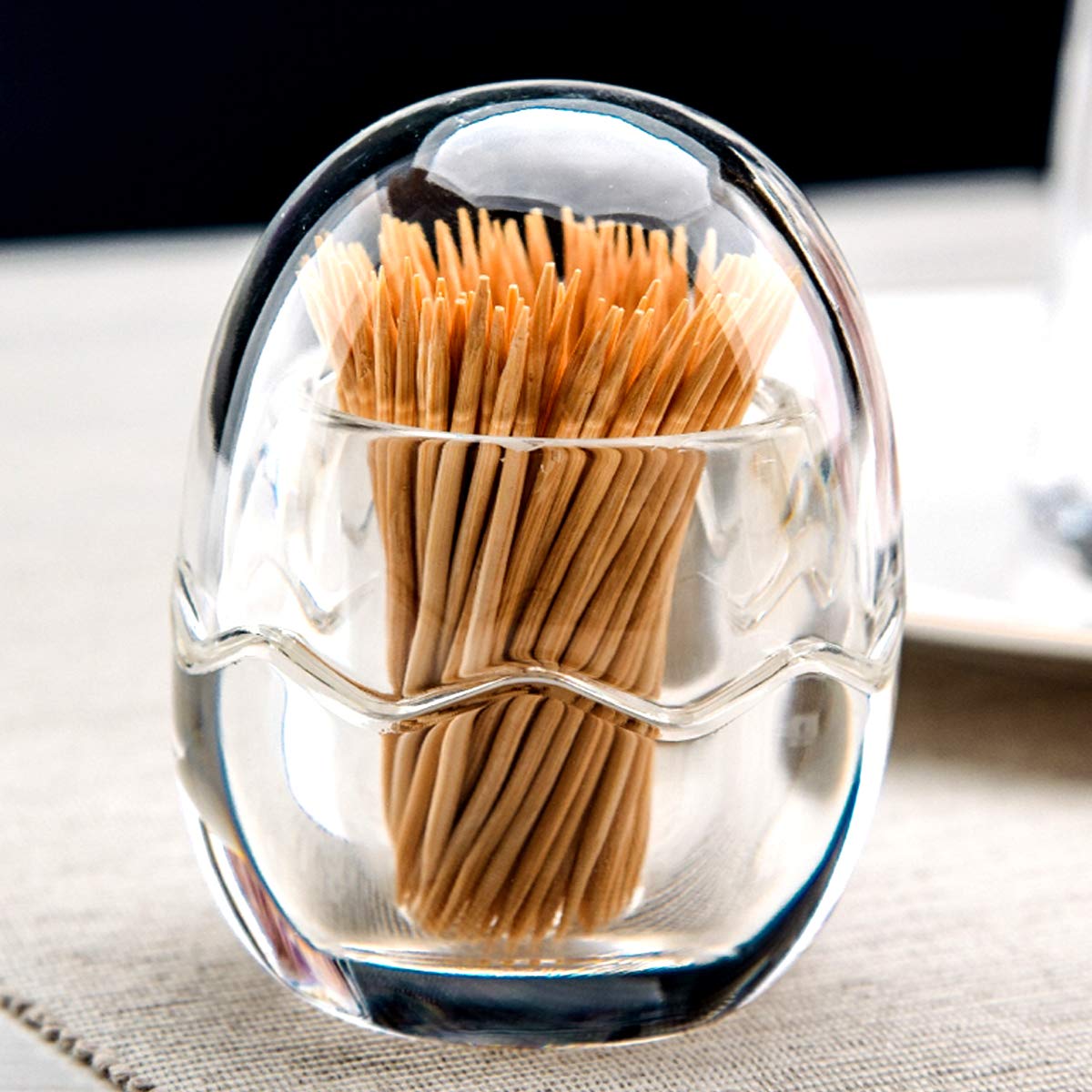 Yakri Acrylic Toothpick Holder Dispenser Organizer Clear Storage Box With Lid (Egg Shape), Ytbh-08363