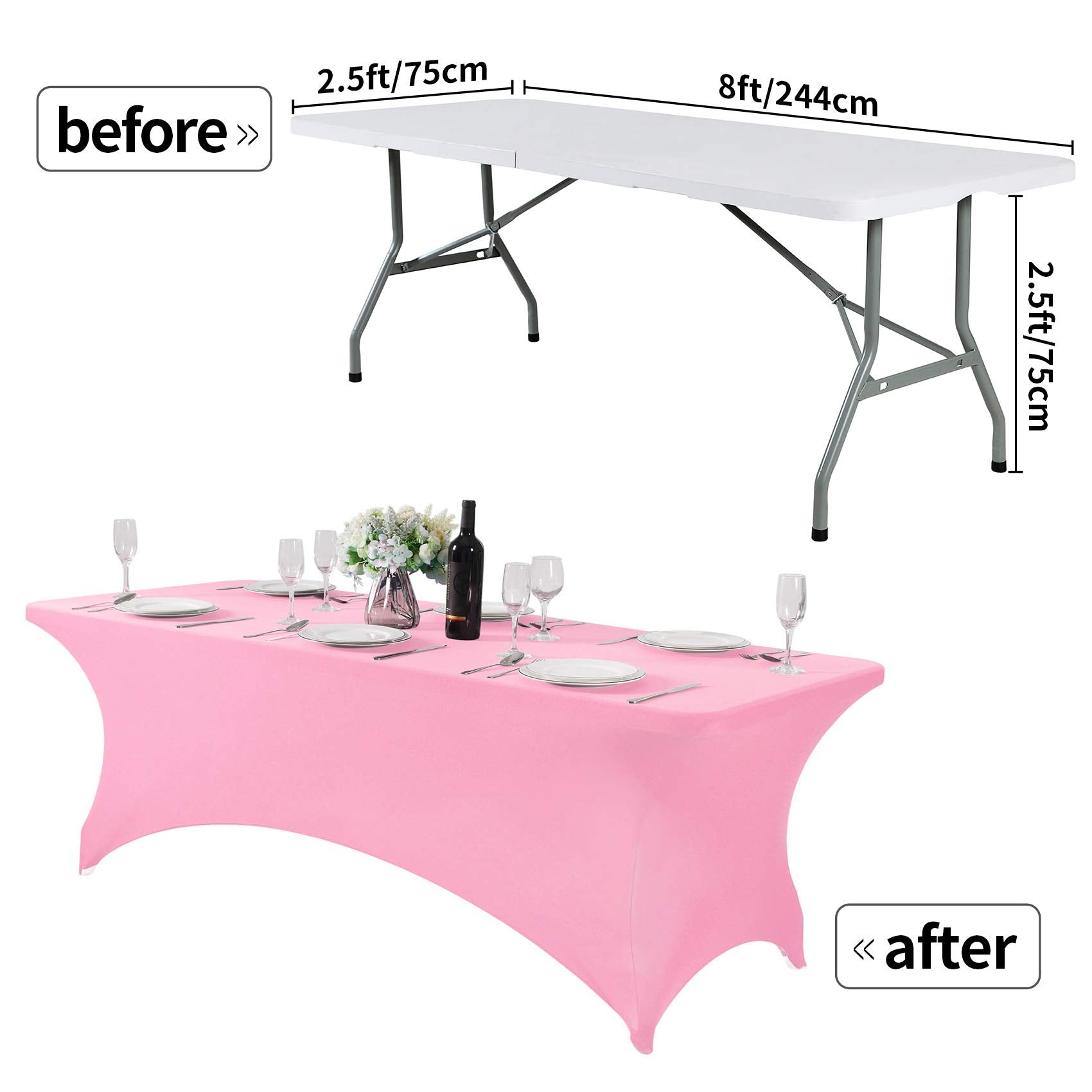 Hezuzo 2Pack Spandex Table Cover For 8Ft Table Universal Fitted Stretch Tablecloth For Party, Banquet, Wedding And Events-Pink