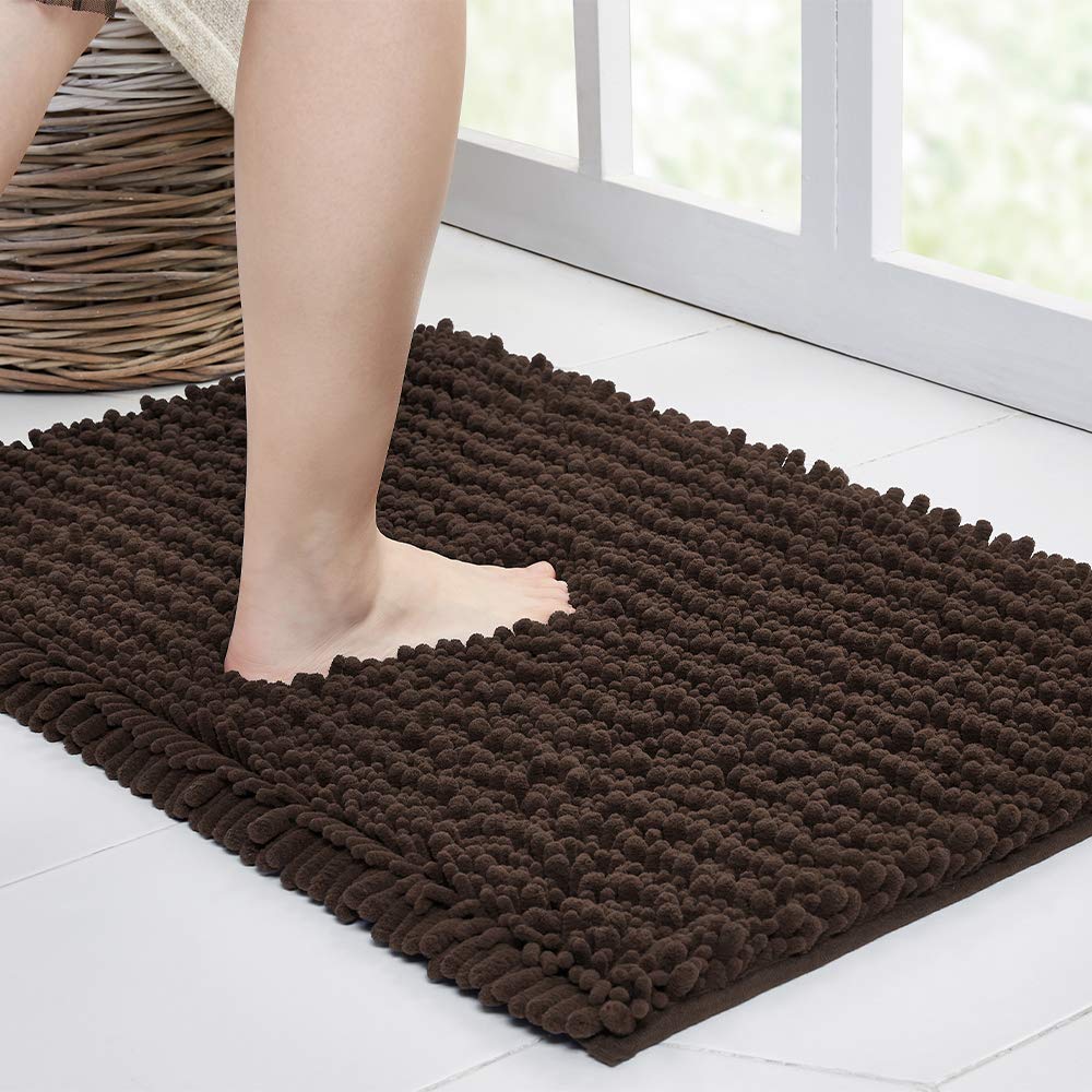 Walensee Bathroom Rug Non Slip Bath Mat (32X20 Inch Brown) Water Absorbent Super Soft Shaggy Chenille Machine Washable Dry Extra