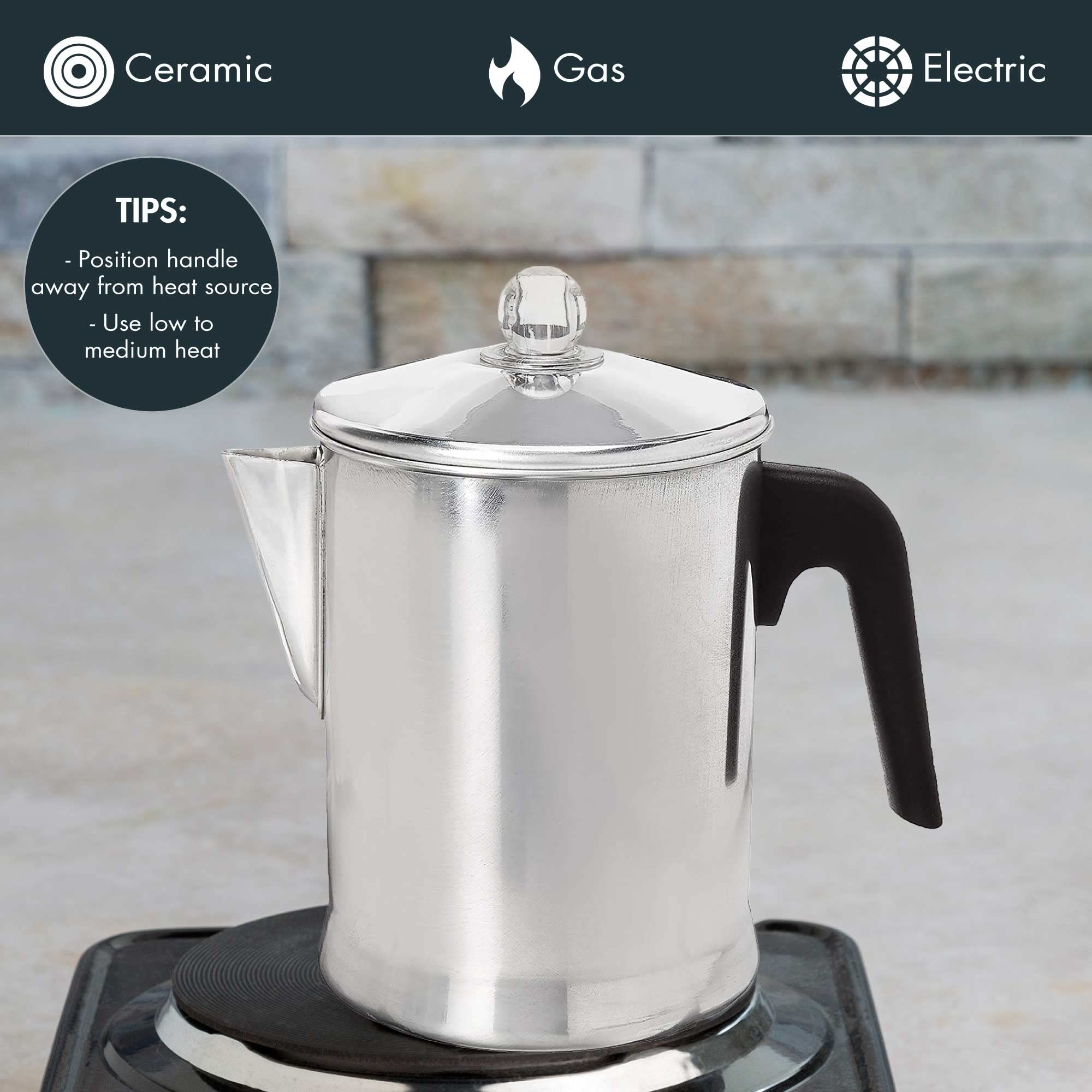 Primula Today Aluminum Stove Top Percolator Maker Durable  Brew Coffee On Stovetop  9 Cup  Silver