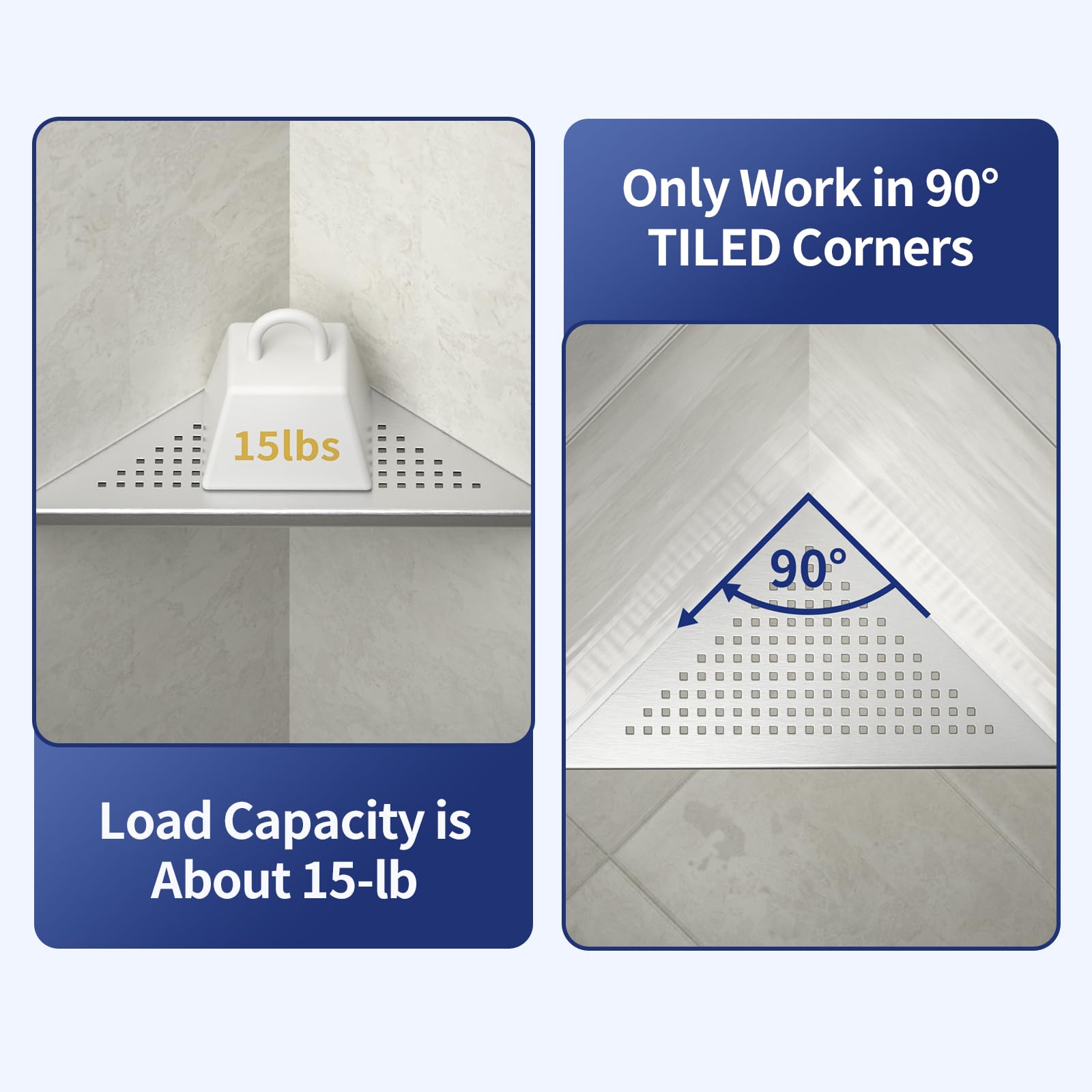 Bernkot Corner Shower Shelf 2 Pack, 304 Stainless Steel Grout In Shelves For Bathroom, 10'' Recessed Shelf Rack For Tiled Wall(1