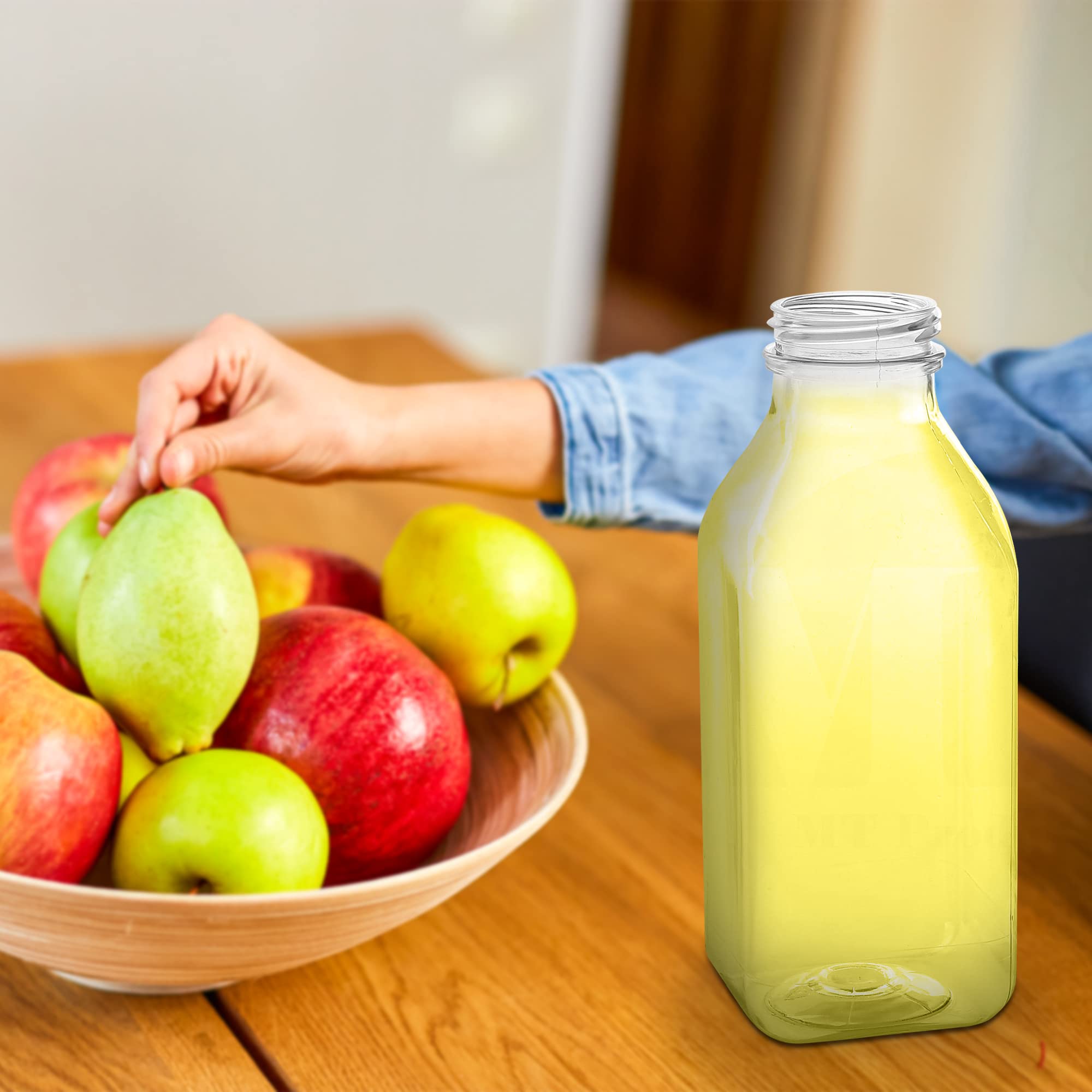 Mt Products 32 Oz. / 1 Quart Empty Clear Pet Plastic Juice Bottles With Tamper Evident Caps By Am Bottle Supply - Set Of 8 Bottl