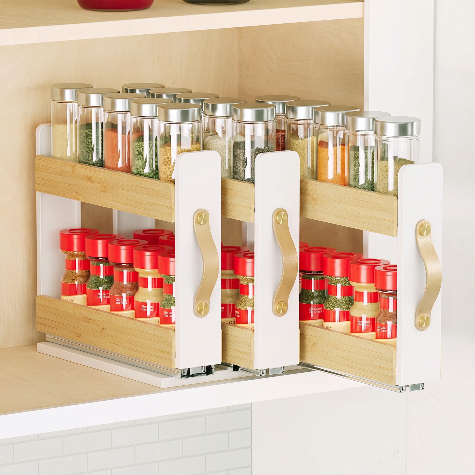 Yookeer Bamboo Pull Out Spice Rack for Cabinet, 8.2 W,3 Drawers