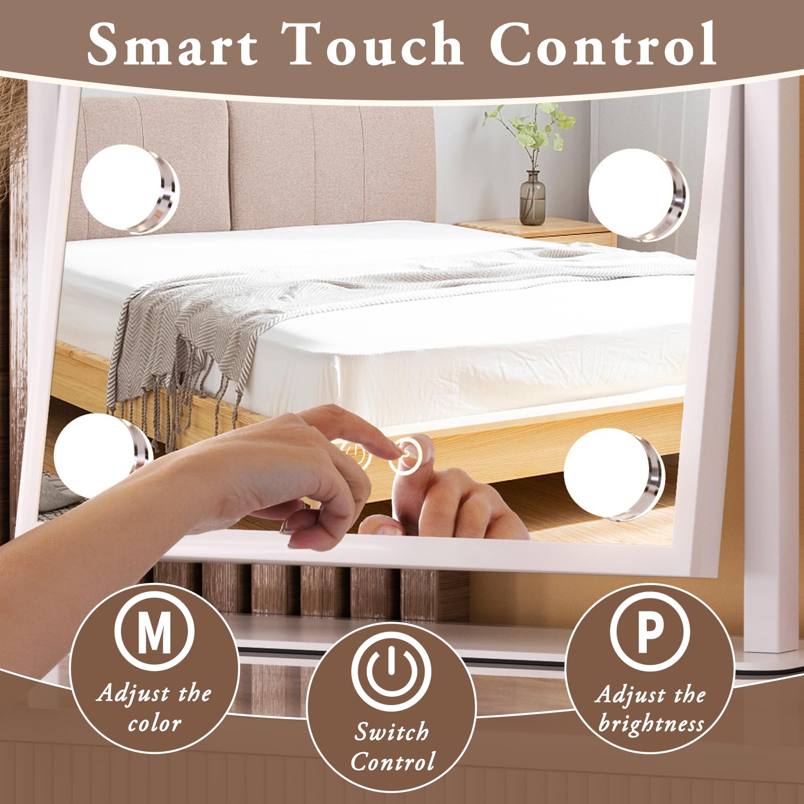 Vanity Mirror With Lights, Lighted Makeup Mirror Hollywood Makeup Mirror With 9 Dimmable Bulbs And 3 Color Lighting Modes, Smart