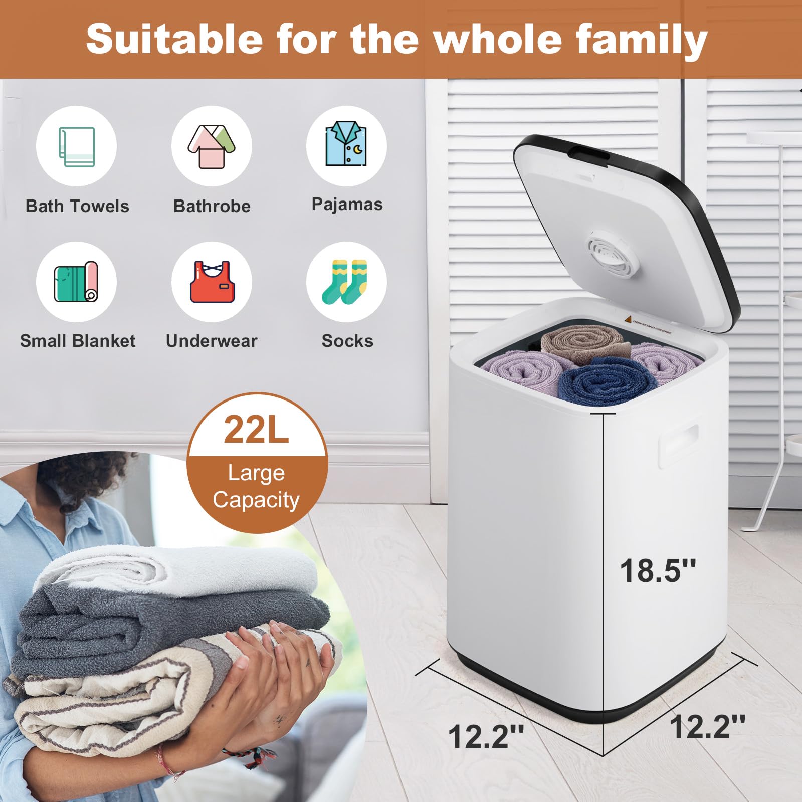 Winado Towel Warmer Bucket Style, Large Towel Heater With Adjustable Timer, 24H Delayed Appointment, Fragrance Holder, Auto Shut
