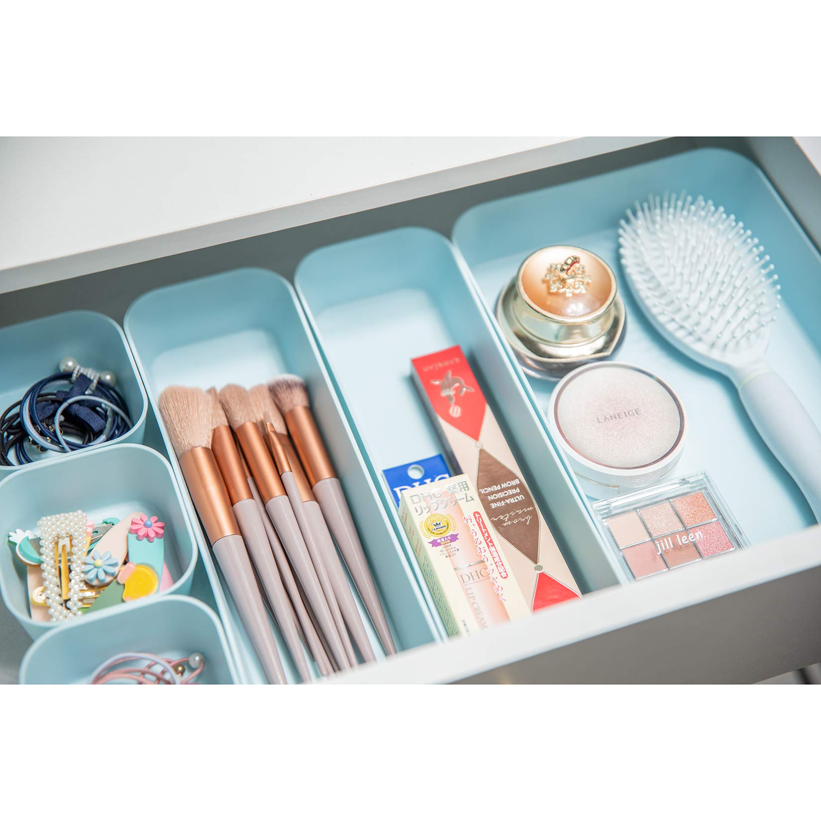 Backerysupply Set Of 12 Blue Color Plastic Desk Drawer Organizers For Makeup Bathroom Office Kitchen Vanity Drawer Storage Box C