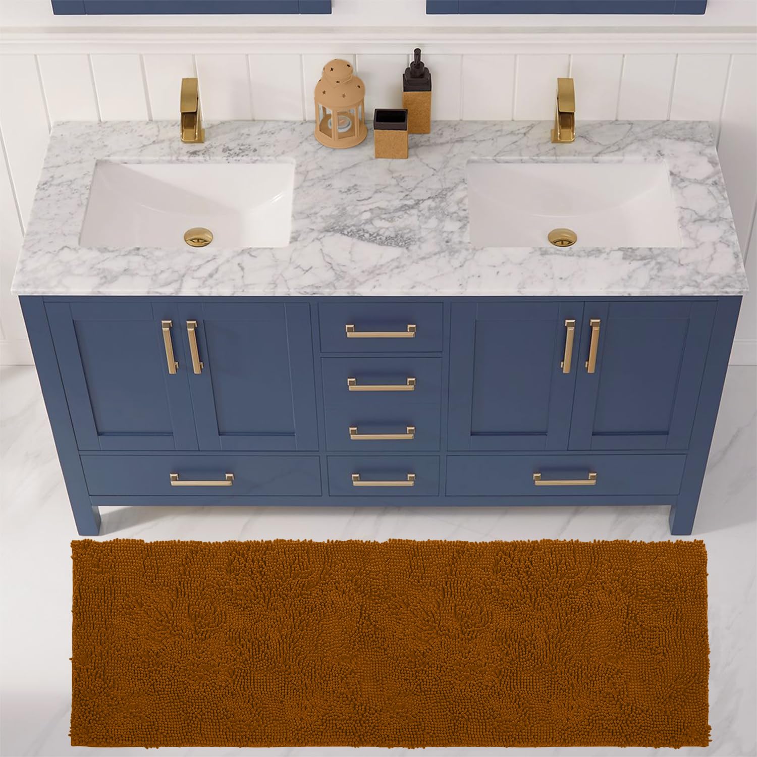 Luxury Chenille Bathroom Rugs - 2-Piece Set, Soft Plush Anti-Slip Bath Rug + U-Shaped Toilet Mat, Microfiber Shaggy Carpet, Supe