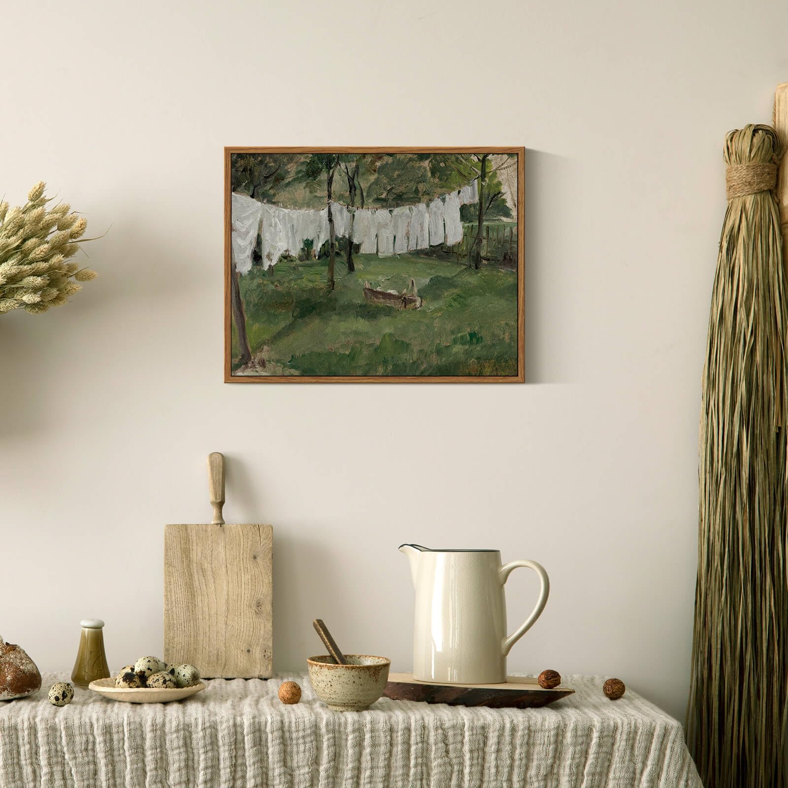 Insimsea Framed Canvas Wall Art For Living Room,Vintage Laundry Room Art Print, Antique Oil Painting, Country Landscape Vintage