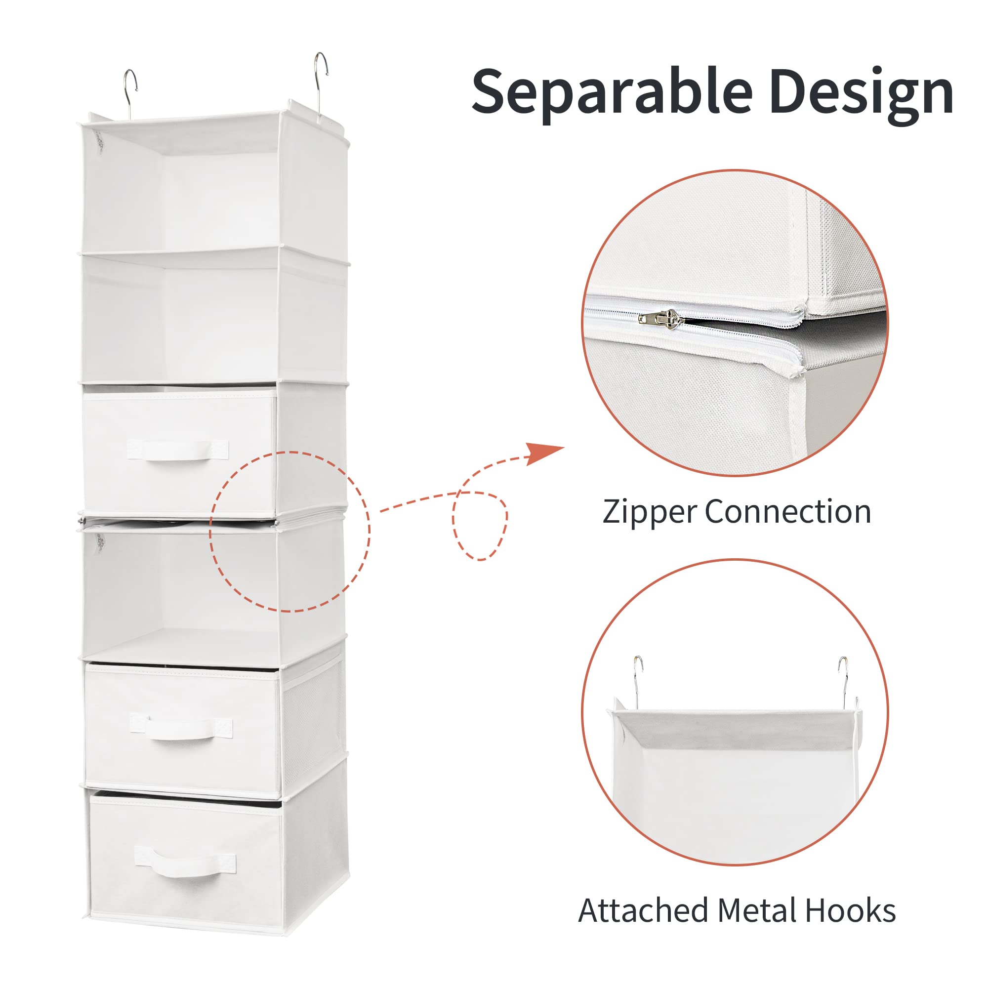 Granny Says 6-Shelf Hanging Organizer For Closet, Separable To 2 Pack 3-Shelf Hanging Shelves, Organization And Storage With 3 D