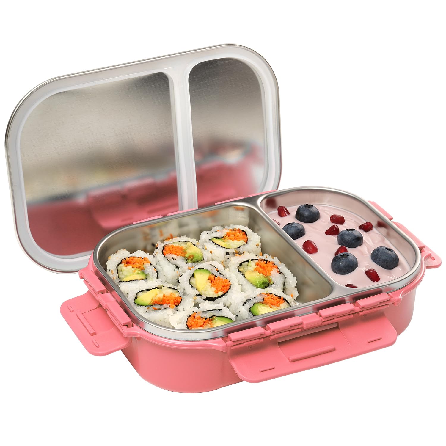 Signoraware Stainless Steel Bento Box For Men, 24 Oz, Pink, Leakproof Between 2 Compartments