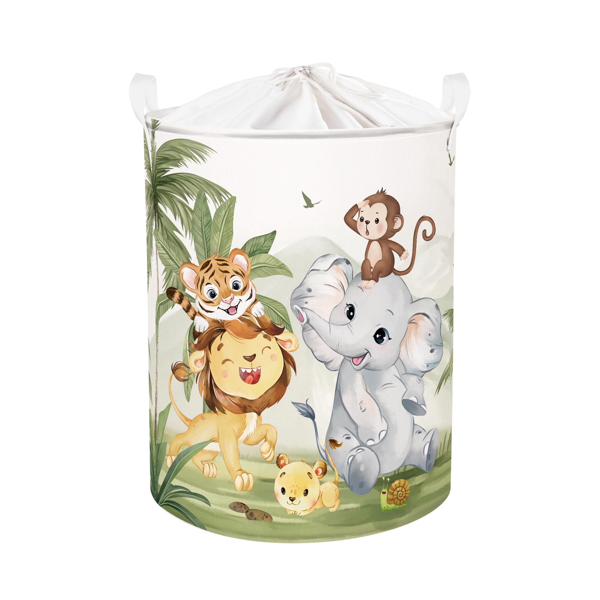 Clastyle 63L Large Rainforest Animals Kid Laundry Hamper With Handle Boy Girl Bedroom Bathroom Nursery Clothes Toy Storage Baske