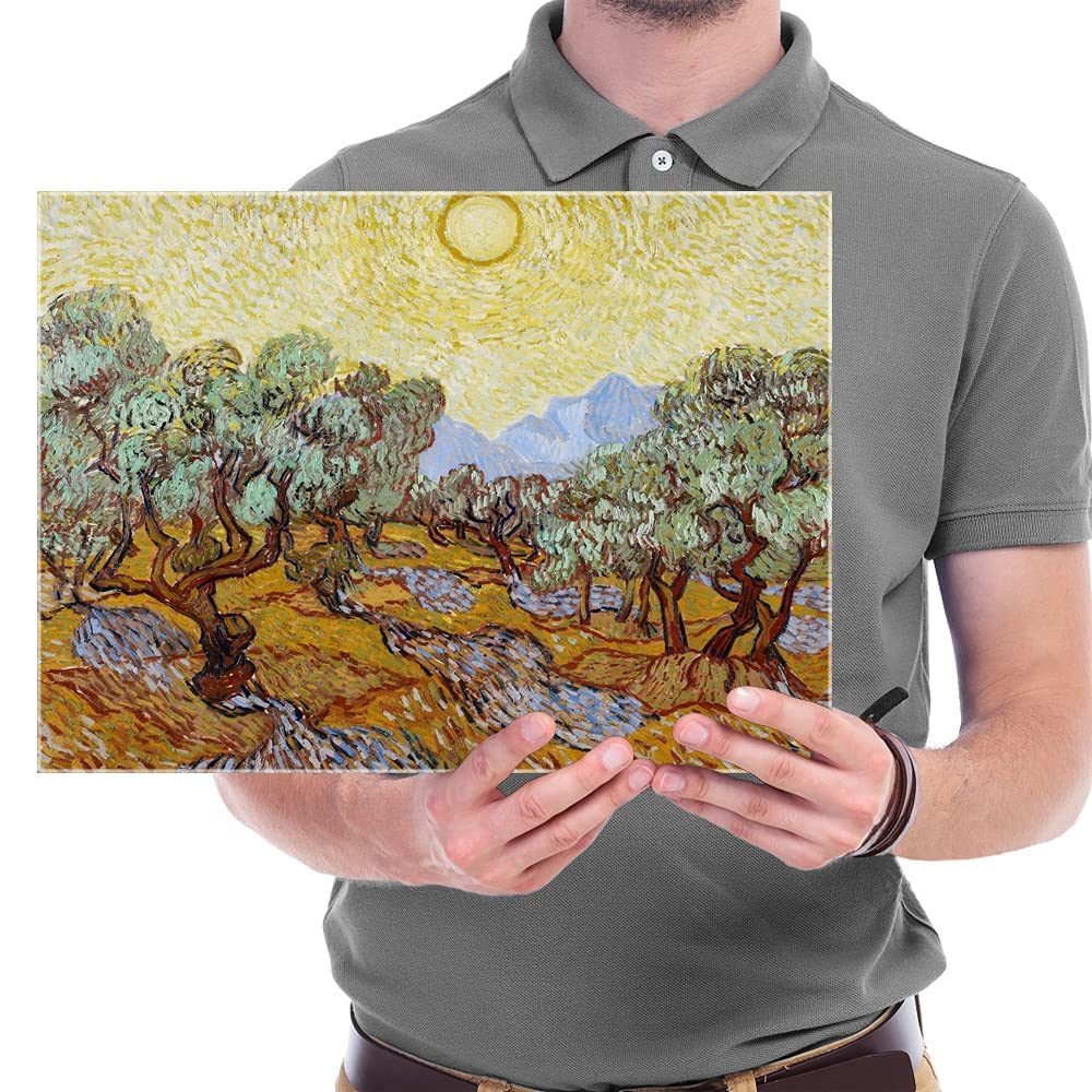 Wieco Art Olive Trees with Yellow Sky and Sun Canvas Print of Vincent Van Gogh Wall Art Paintings Reproduction Field Pictures Artwork for Wall Decor and Home Decorations VAN-0071-3040
