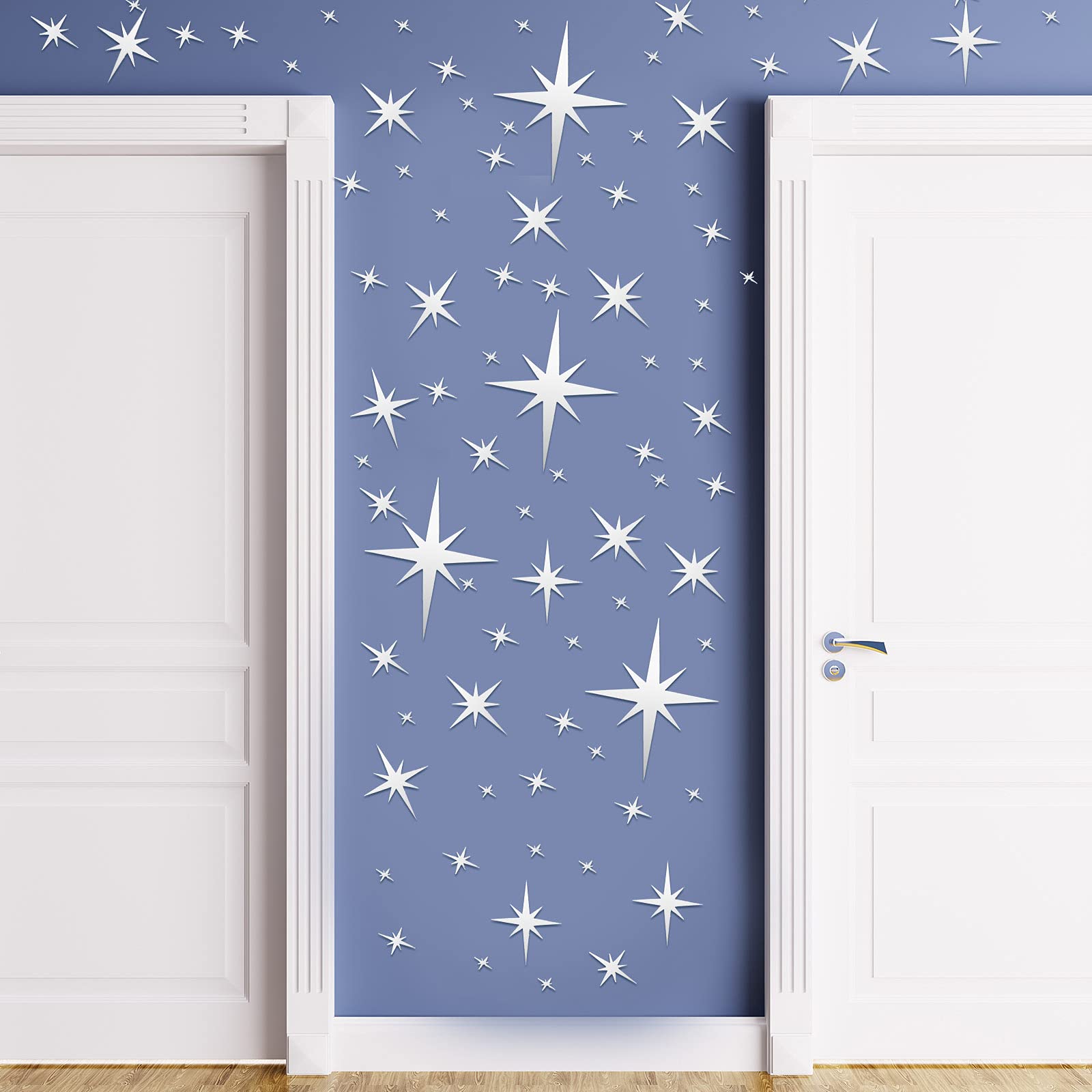 Zonon 82 Pieces Mirror Wall Stickers Removable Star Wall Decals 3D Acrylic Mirror Setting Wall Sticker Christmas Star Decorative
