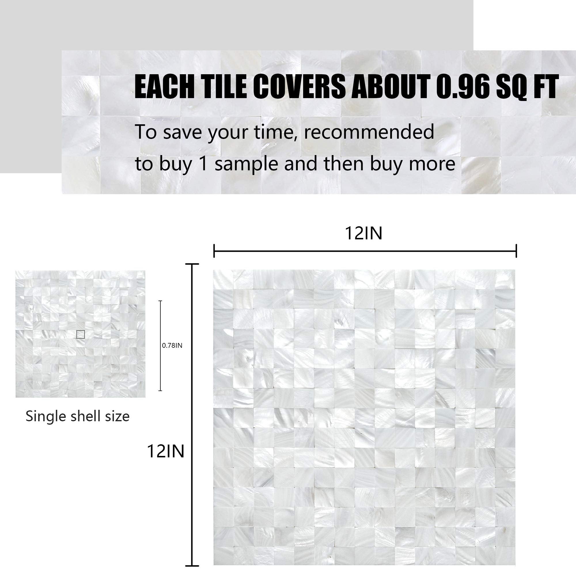 KASARO Wall Stickers Peel and Stick Mosaic Shell Backsplash Sticker for Bedroom and Bathroom Mother of Pearl (1  White)