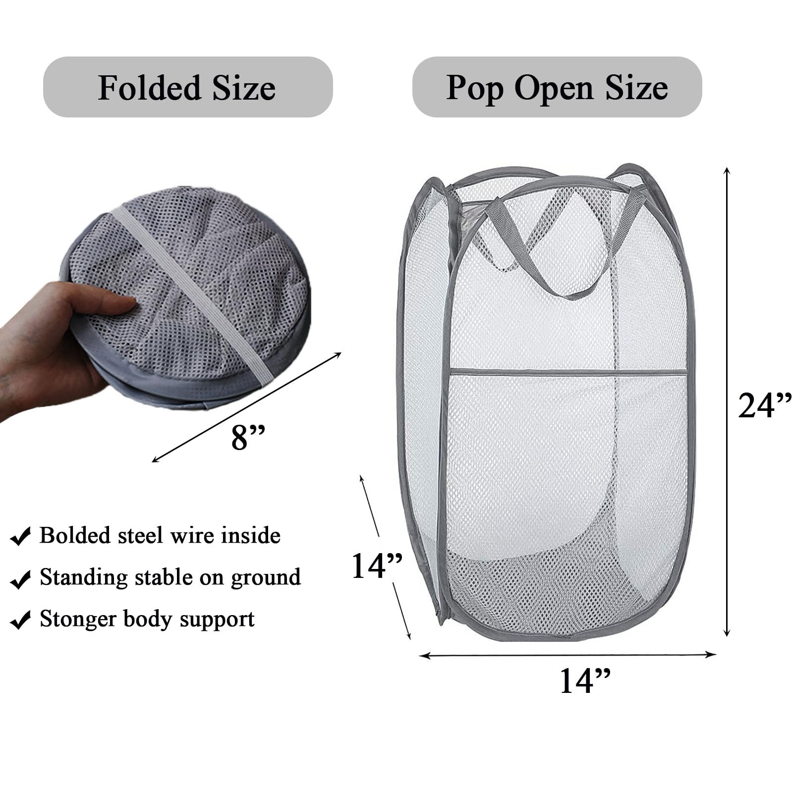 Larpur Pack Of 3 Pop Up Laundry Hampers, Collapsible Laundry Baskets, Portable Mesh Clothes Hampers For Kids Room, College Dorm,
