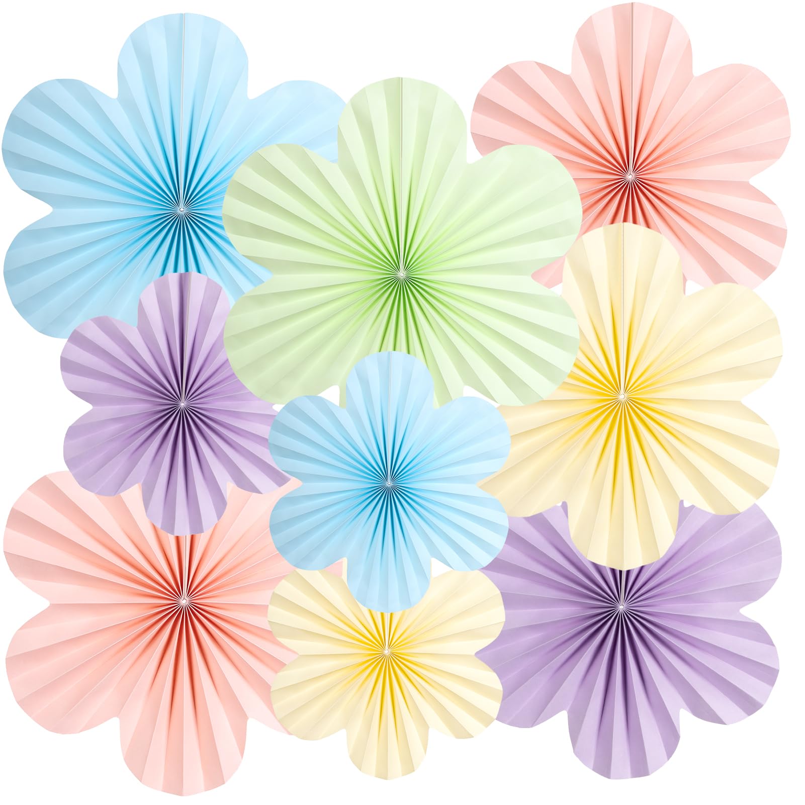 Sunbeauty 9 Pcs Pastel Paper Flowers Decorations For Wall Paper Fans Classroom Decoration Paper Floral Backdrop Decor Paper Fans
