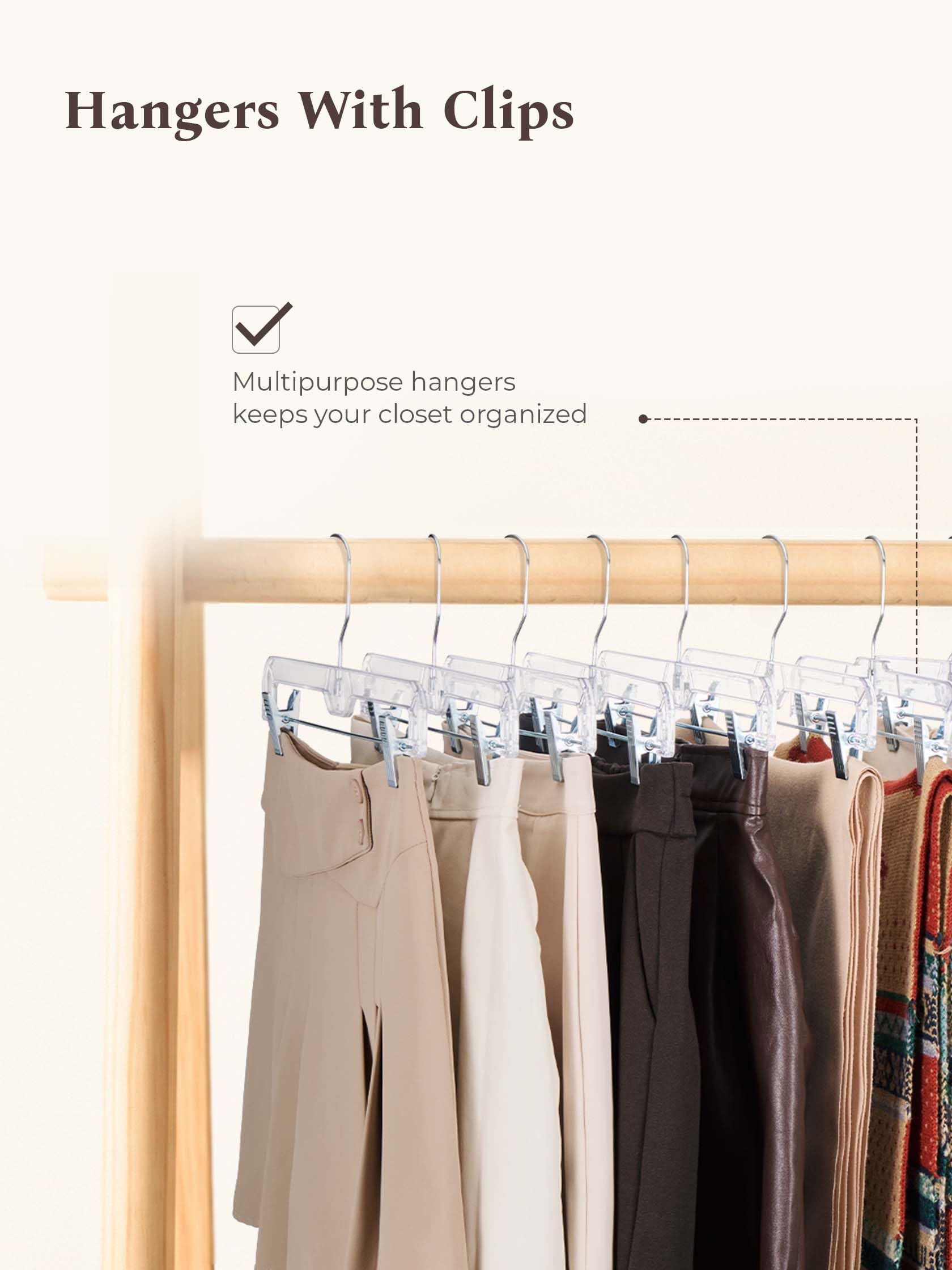 House Day 50 Pack 14 Inch Clear Plastic Skirt Hangers With Clips, Skirt Hangers, Clip Hangers For Pants,Trouser Bulk Plastic Pan