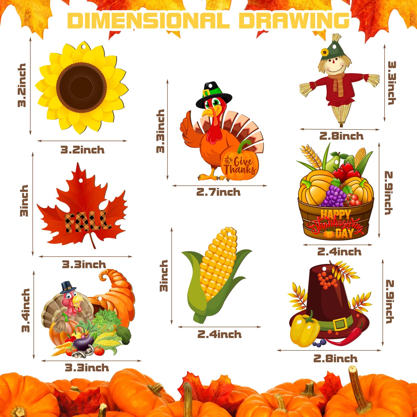 Bucherry 40 Pieces Fall Thanksgiving Wood Ornaments Fall Tree Ornaments Pumpkin Cutout Maple Acorns Turkey Autumn Harvest Hangin