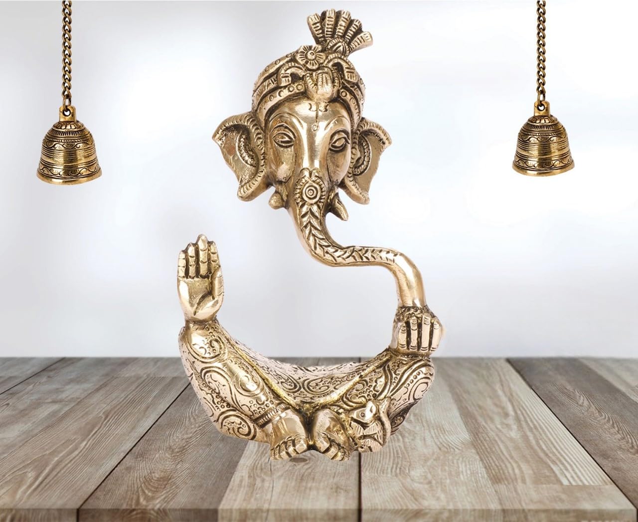 TAPAS HOMES Brass Pagadi Ganesh Trunk Abstract Ganesha Bhagwan Idol Sitting Posture Ganpati Murti for Home Entrance Dcor Diwali