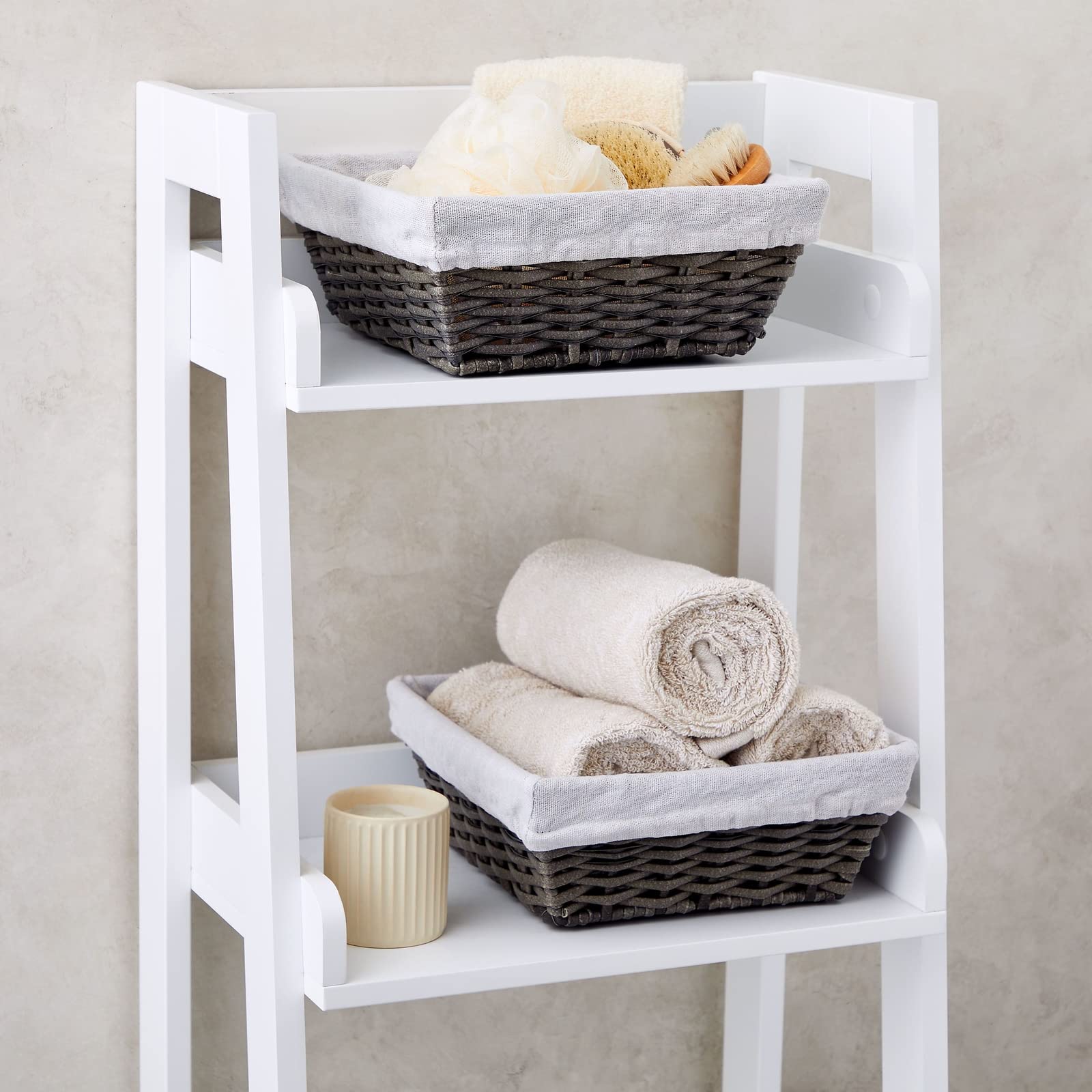 Farmlyn Creek 3-Pack 9 Inch Square Wicker Storage Baskets With Liners - Small Woven Bins For Organizing Kitchen, Closet Shelves,