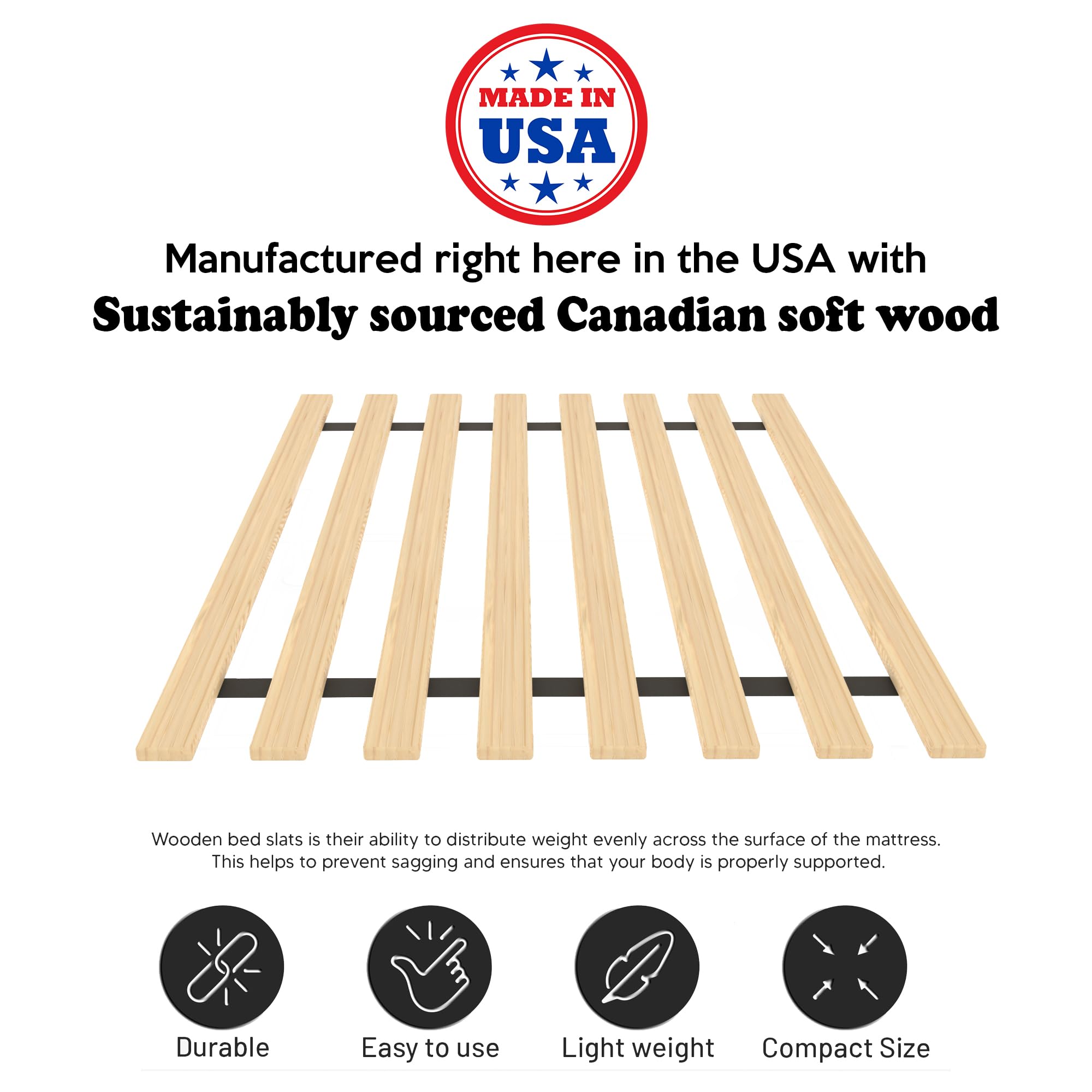 Continental Mattress  0.68-Inch Heavy Duty Vertical Mattress Support Wooden Bunkie Board/Bed Slats  Full  Beige