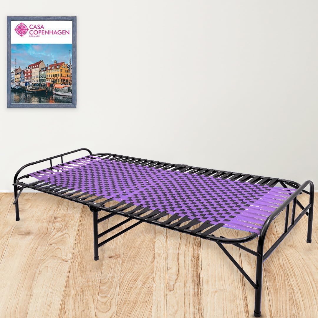 Casa Copenhagen, Portable Single Folding Bed Heavy Duty Metal Cot Khat For Sleeping Bed Space Saving Design Sturdy Synthetic Niw