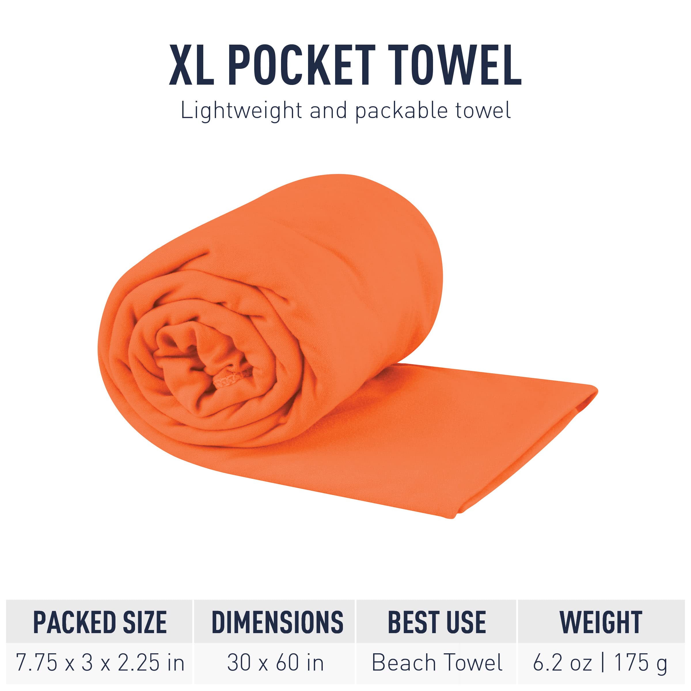 Sea To Summit Portable Pocket Towel For Camping, Gym, And Travel, X-Large (30 X 60 Inches), Outback Orange