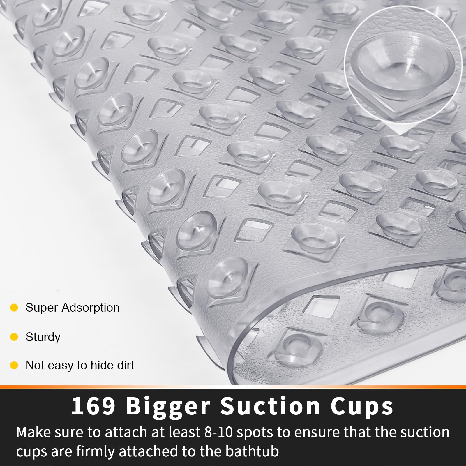 Yimobra Shower Bathtub Mat Non Slip, Bath Mats For Tub, Stall Mat With Drain Holes Suction Cups, Machine Washable, Bpa, Latex,Ph
