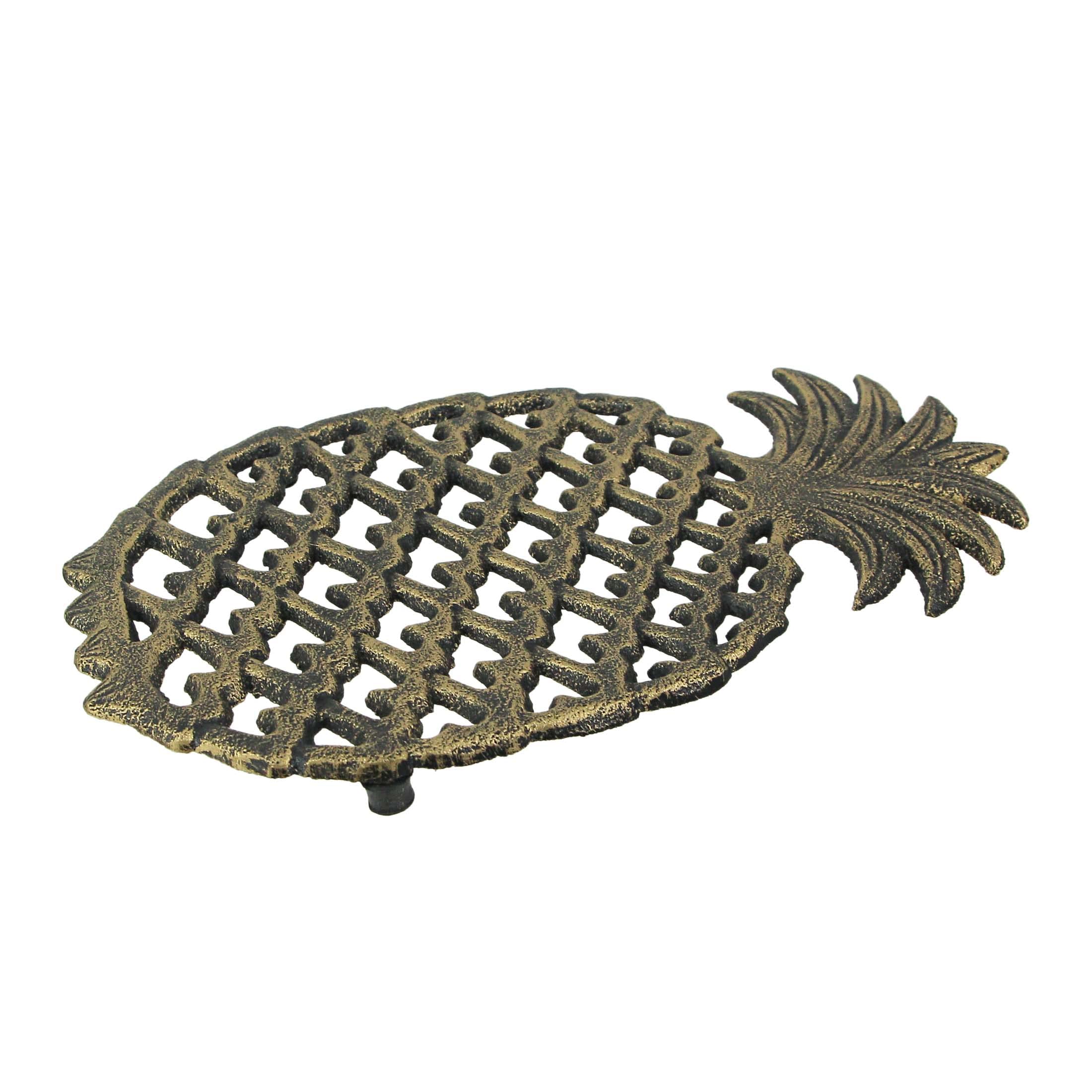 2 Piece Antique Bronze Finish Tropical Pineapple Cast Iron Trivet Set