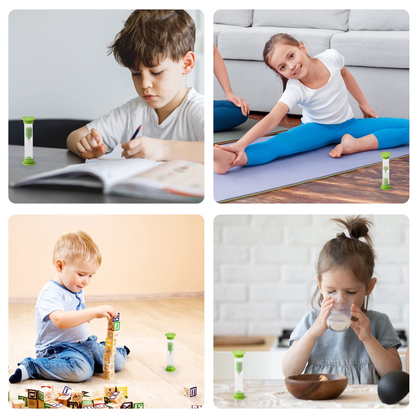 Teacherfav Sand Timer For Kids - 5 Minute Set Of 4 Hour Glass - Green Color- Acrylic Covered For Classroom, Home & Kids Room