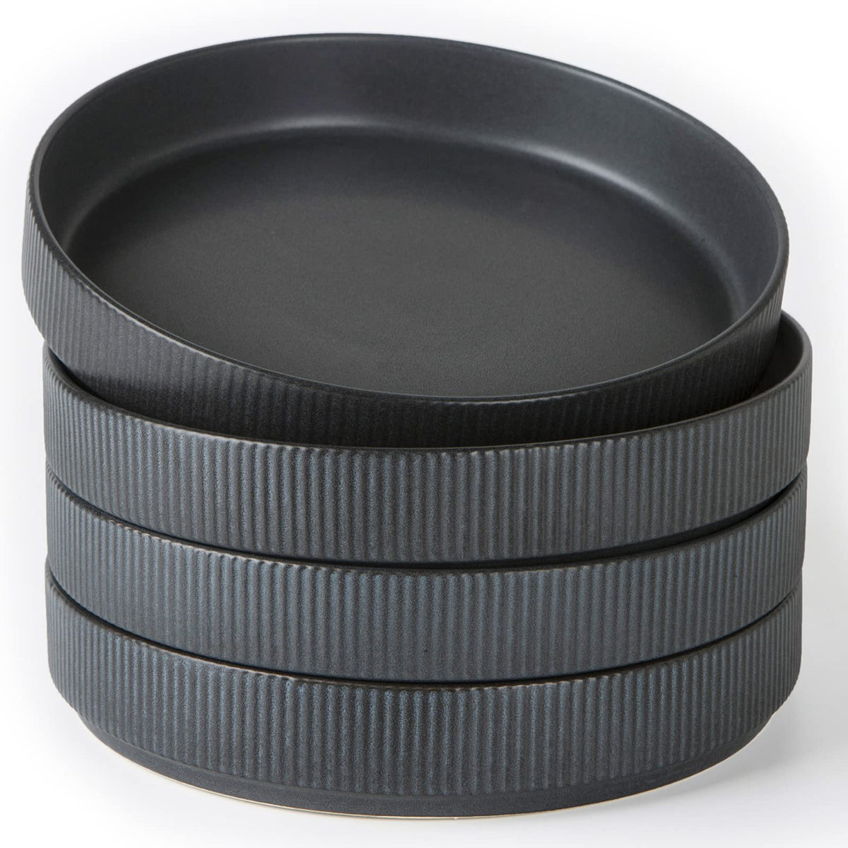 Famiware Star 8.25'' Pasta Bowls, Large Dinner Bowls Set Of 4, Salad Bowl Plates, Shallow Bowls For Eating, Matte Dark Charcoal