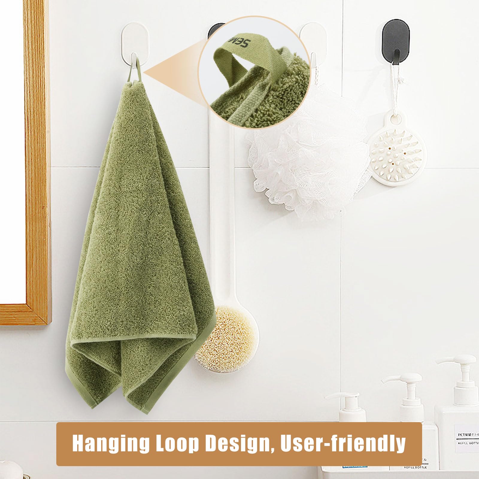Semaxe Bathroom Hand Towel, 100% Cotton Towels With Hanging Loops, Hotel Spa Quality Highly Absorbent Towel Set Of 4, 27'' L X 1