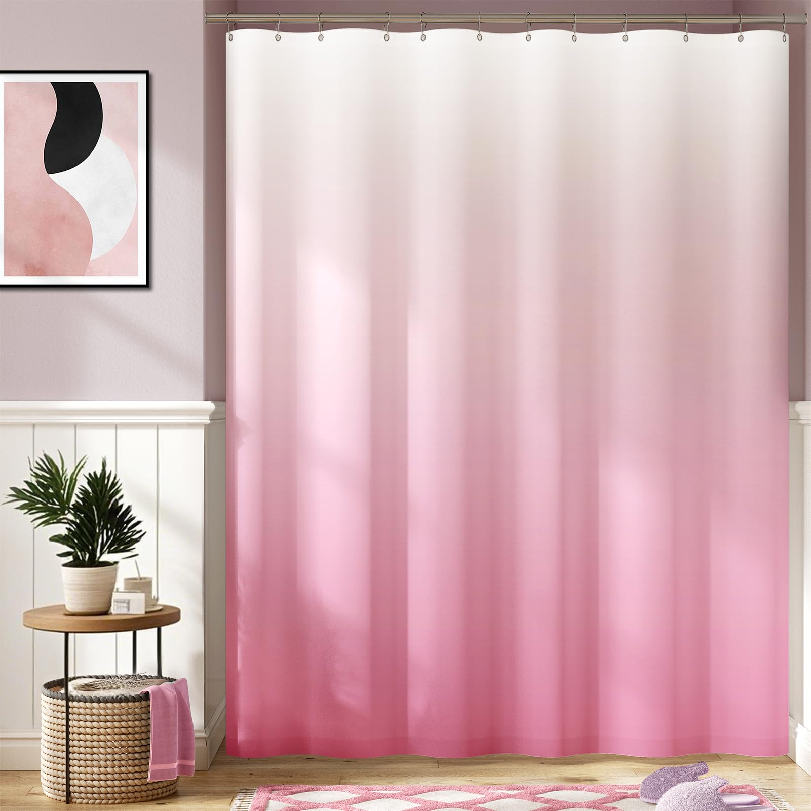 jinchan Fabric Ombre Pink Shower Curtain for Bathroom Waterproof Bath Curtains Set with Hooks Peach Gradual Color Design 70x72 inches Shower Curtain Girly for Stall