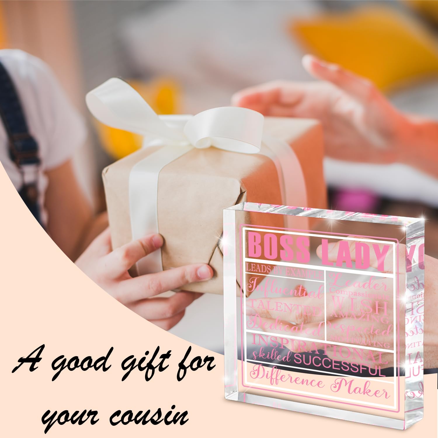 Boss Lady Gift For Women, Pink Acrylic Decorative Plaque Sign, Inspirational Quotes Office Gift For Leaders, Pink Acrylic Boss L