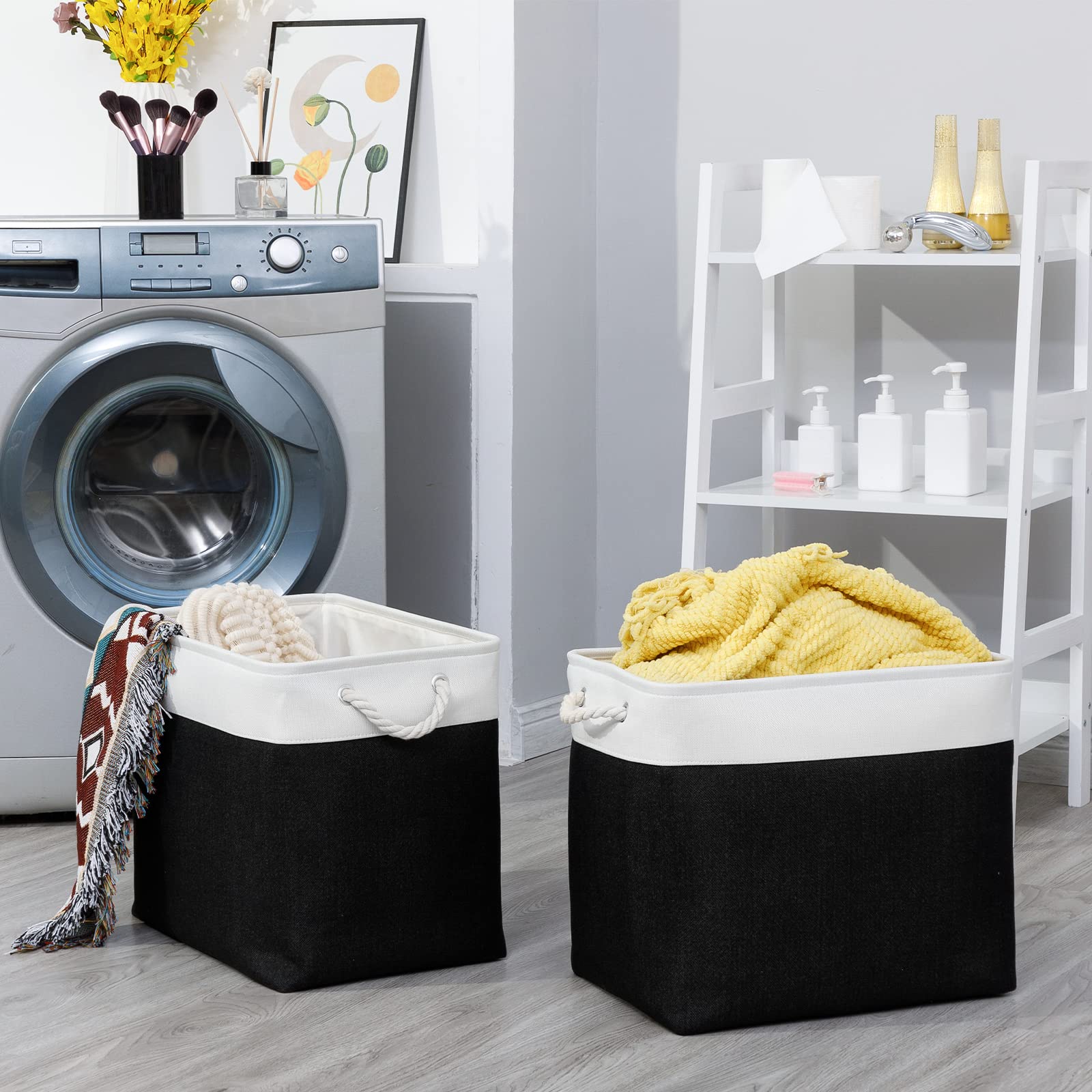 Bidtakay Baskets Extra Large Storage Bins For Clothes Set Of 2 Black Baskets For Organizing Fabric Bins 17X12X15 In Tall Baskets