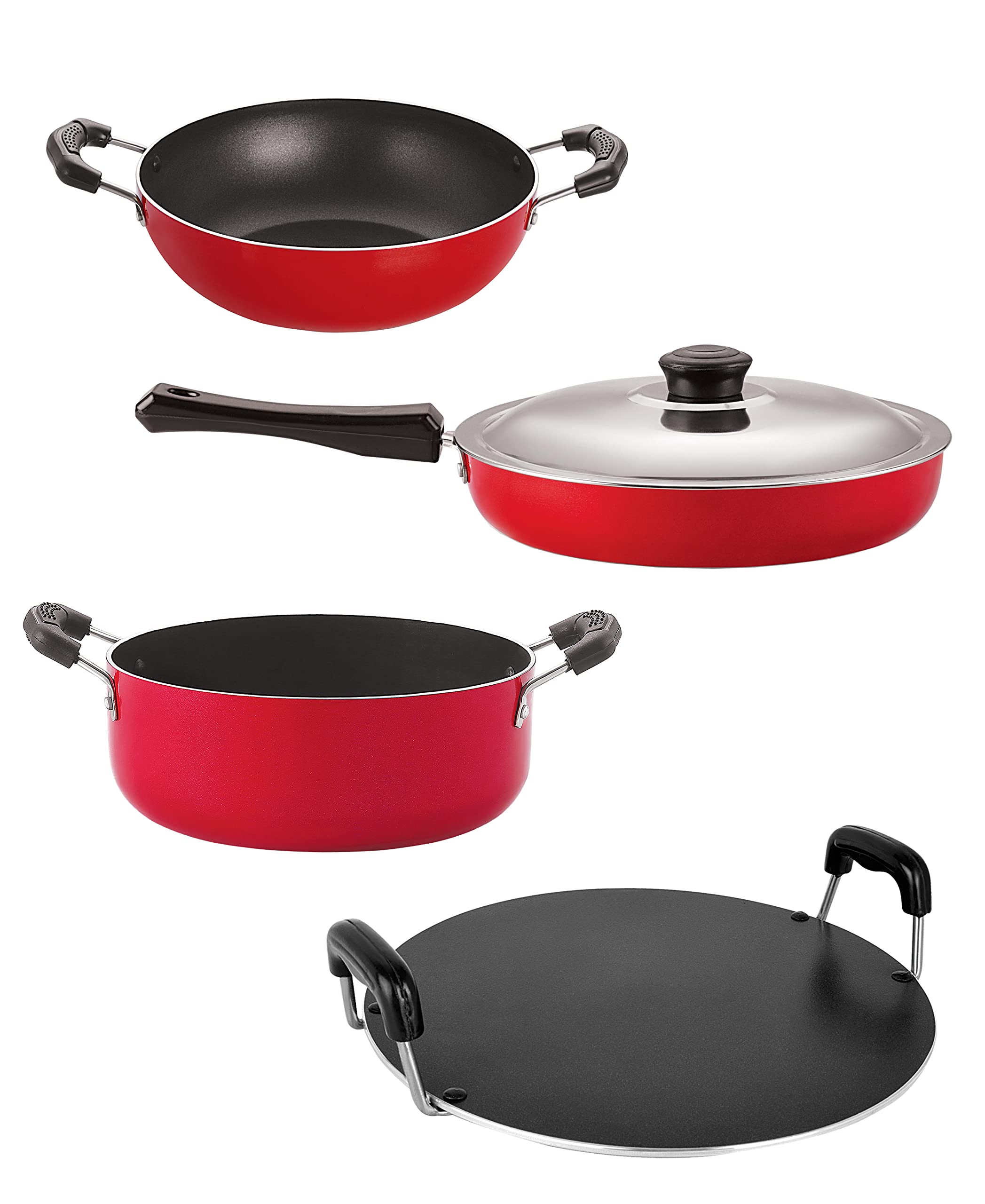 Nirlon Odor Free 3 Layer Non Stick Coating Cookware Gift Item Set Of 4 Pieces With Bakelite Handle (Fp10_Kd10_Rt_Cs24)