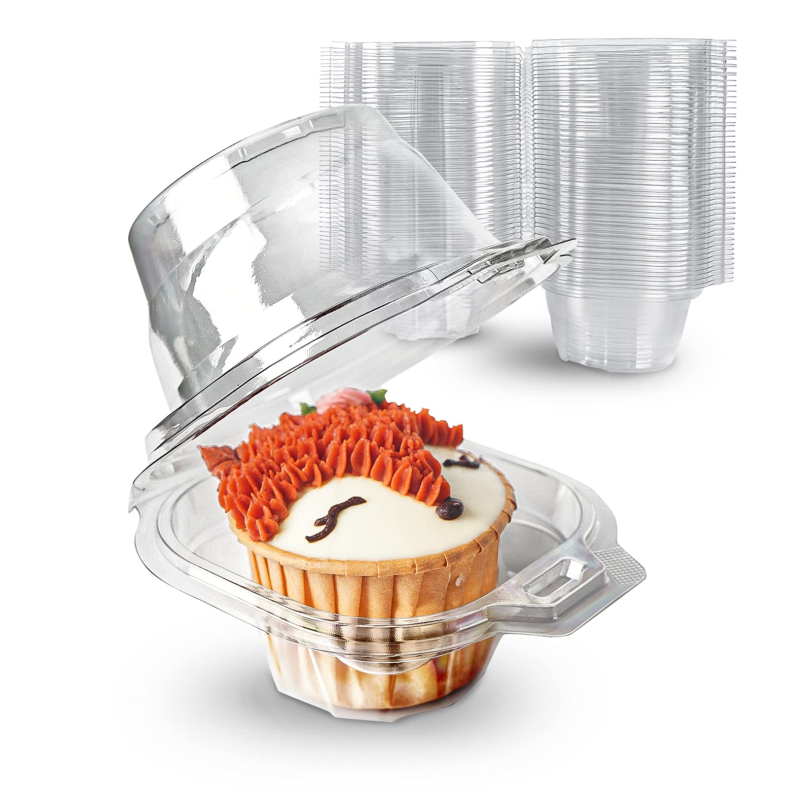 Ihongbei Individual Cupcake Containers Stackable Single Compartment Cupcake Disposable Carrier Holder Box Deep Dome Clear Plasti