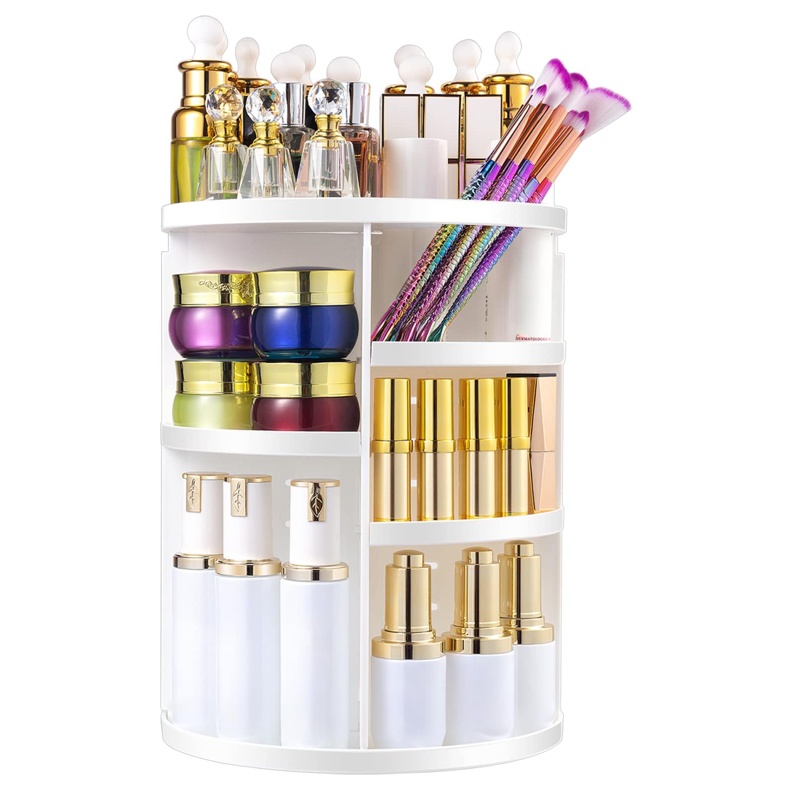 sanipoe 360 Makeup Organizer  DIY Detachable Spinning Cosmetic Makeup Caddy Storage DIsplay Bag Case Large Capacity Makeup Box Acrylic Vanity Organizer Box  Great for Countertop and Bathroom  White