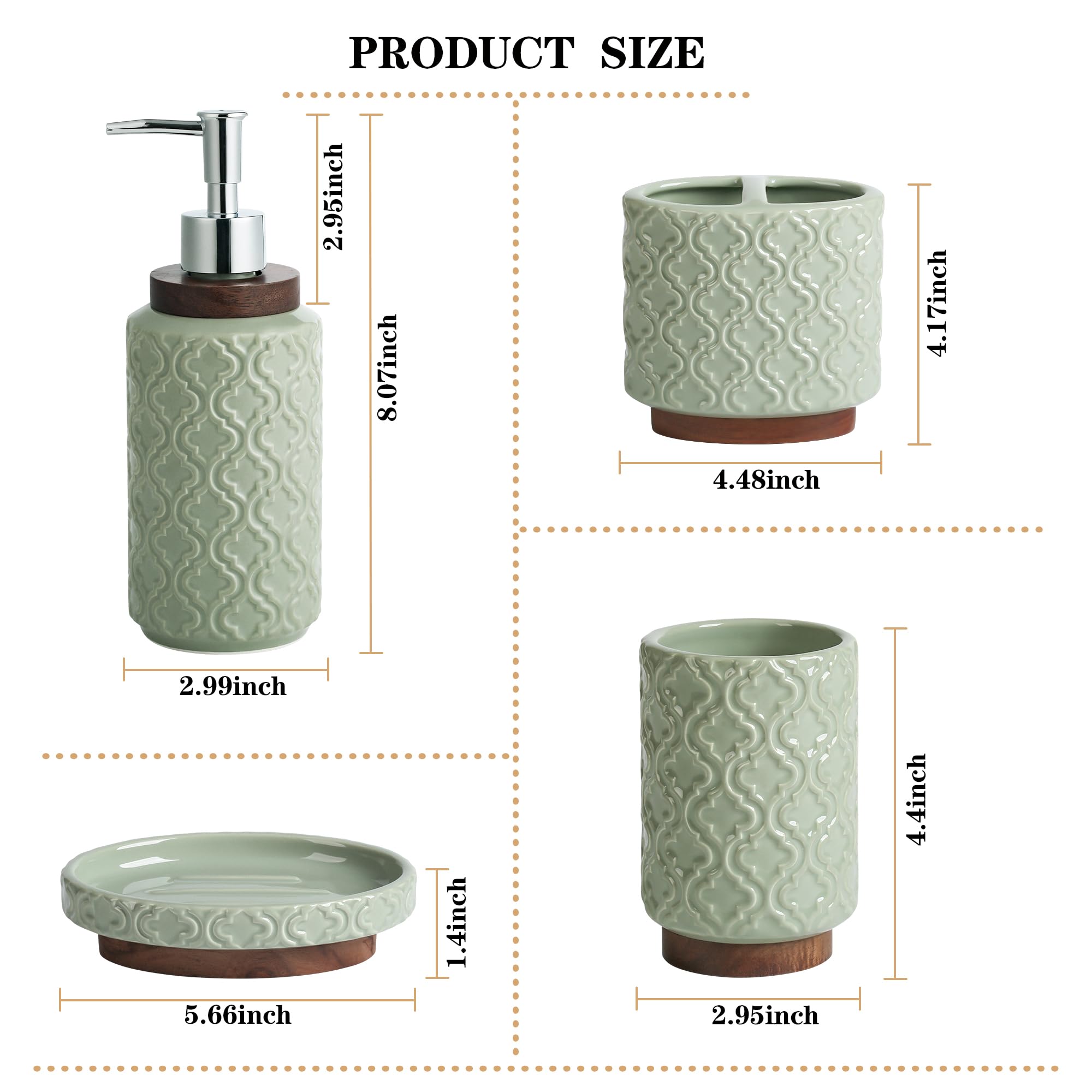 Rqyixi Bathroom Accessories Set 4 Pieces Toothbrush Holder Soap Dispenser Ceramic Green Bathroom Accessory Set Contain Toothbrus
